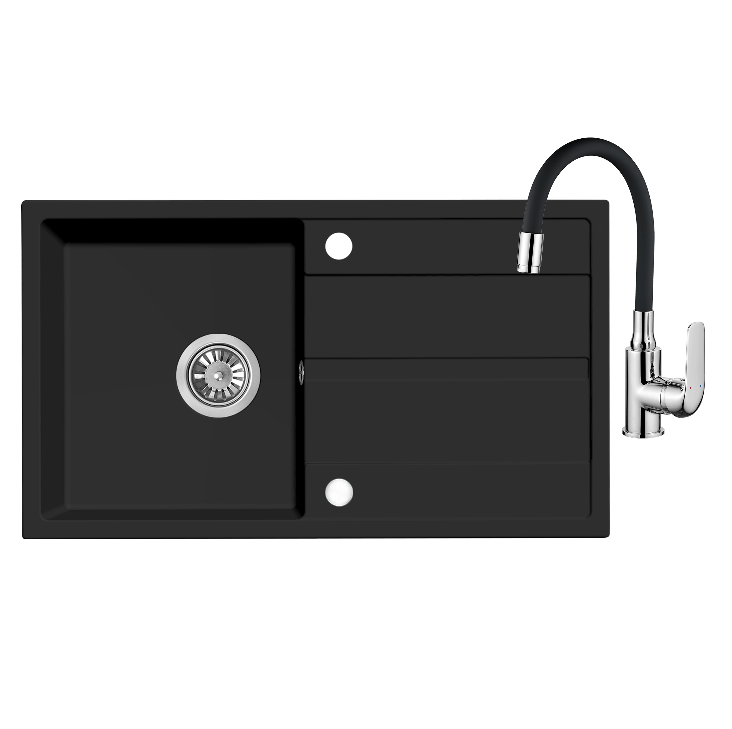 Zlewozmywak granitowy Hack czarny 76 cm z baterią elastyczną Kuchinox ...