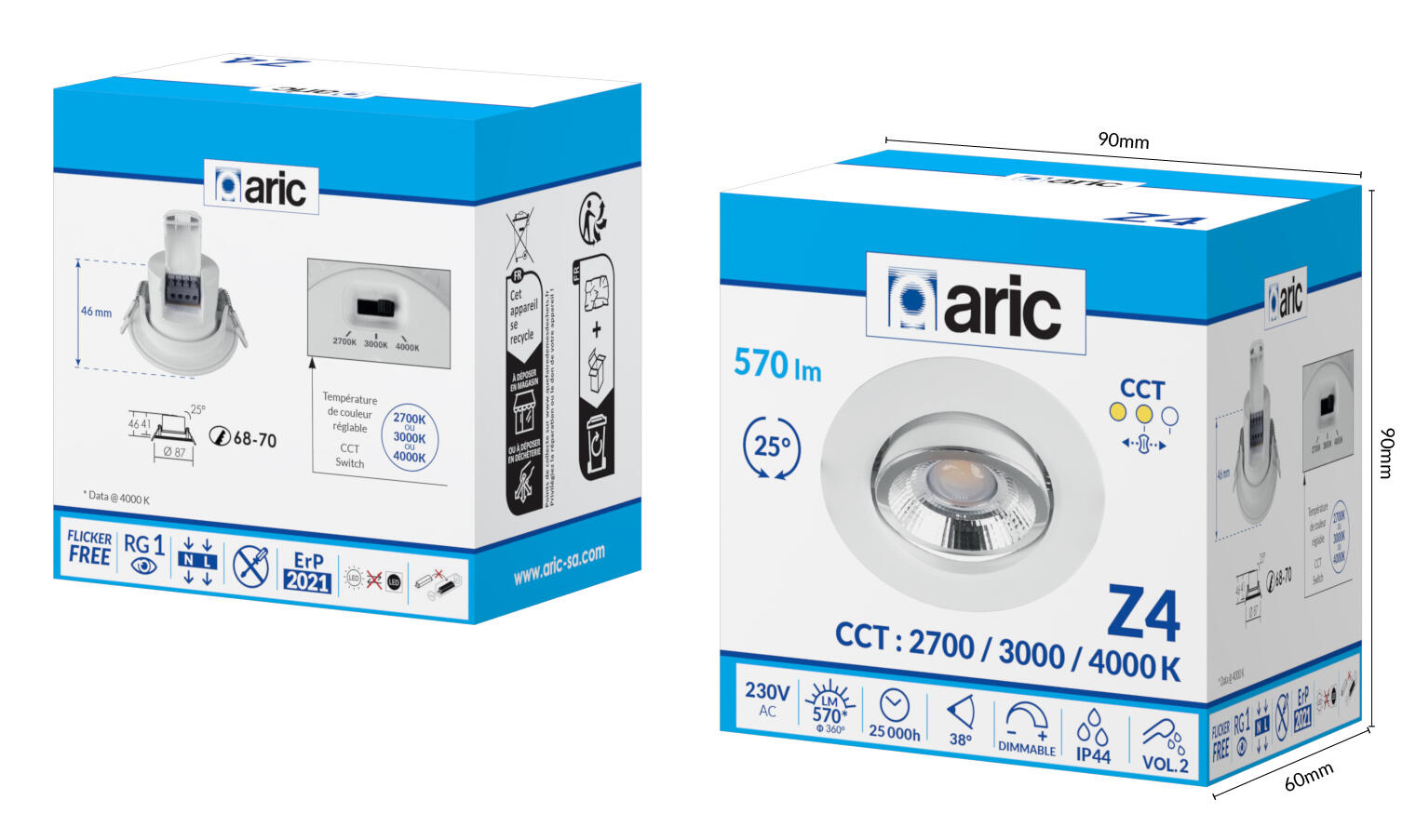 Spot encastré LED Z4, D.8,7 cm variation blancs / intensité rond blanc ARIC - 6