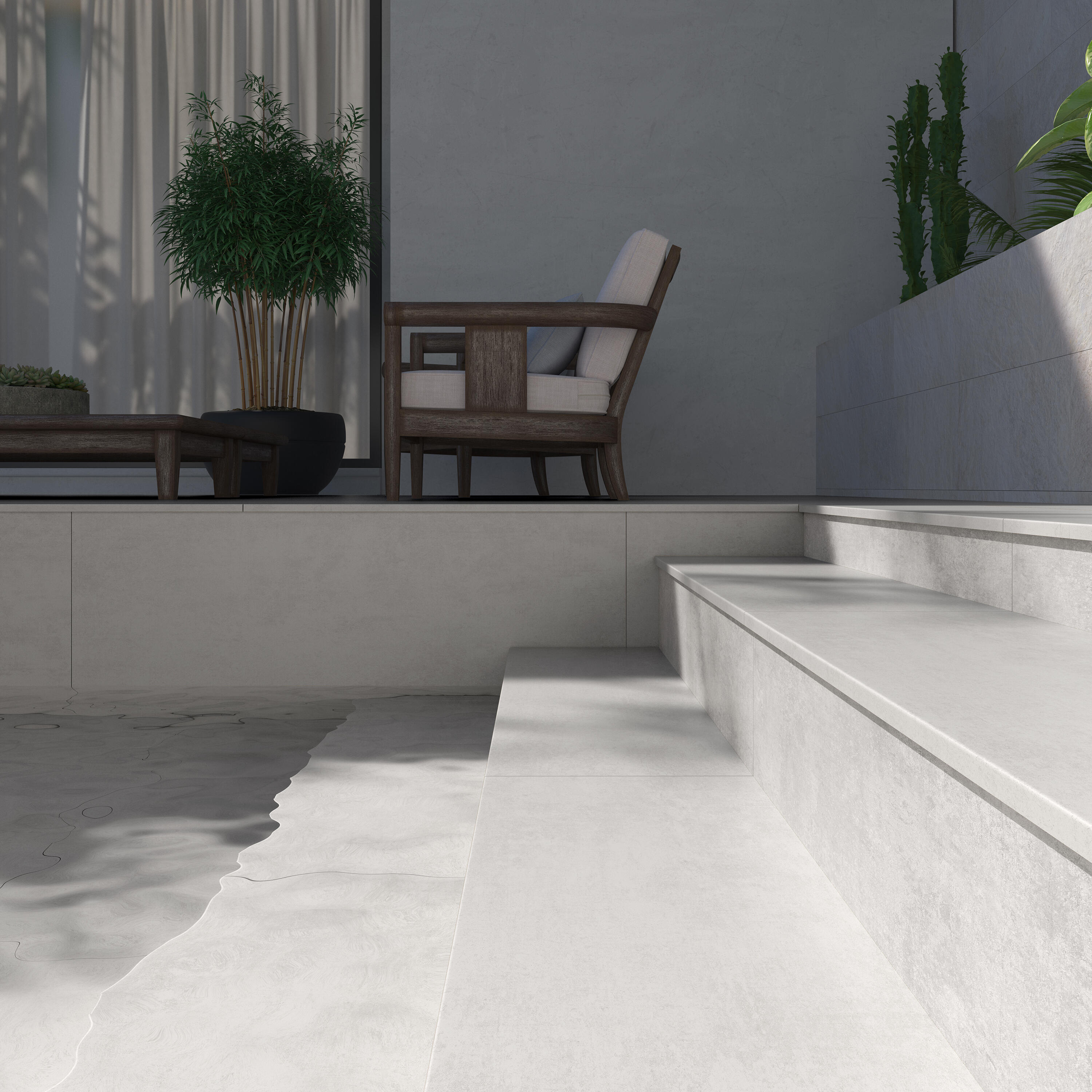 Peldaño gres porcelánico Martins efecto cemento blanco 120x32cm espesor 12mm ARTENS - 4