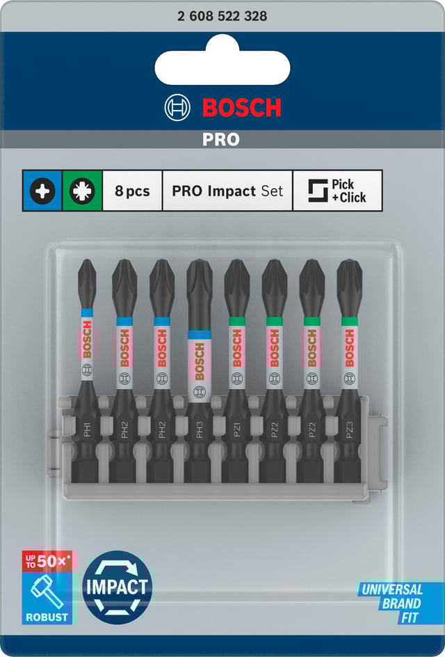 Lot de 8 embouts de vissage PH/PZ 50 mm BOSCH Impact Control
