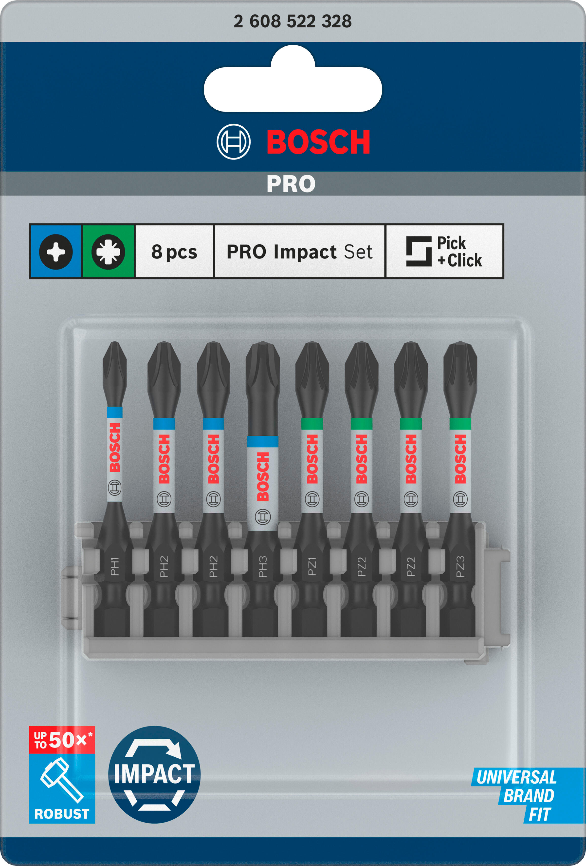 Bosch Zubehör Pack d'embouts de vissage Impact Control. 8 pièces. avec PZ 3. 25 mm