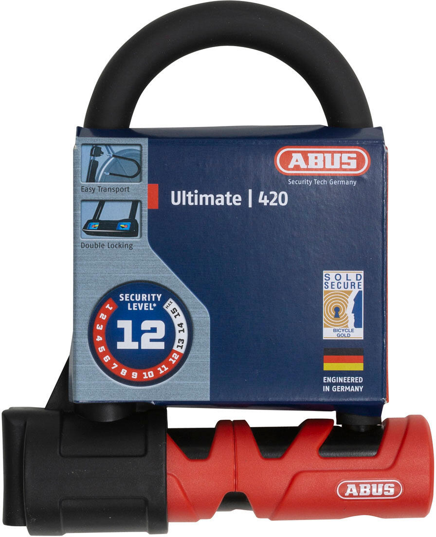 ABUS 420 Ultimate U-Lock - Antivol Vélo Solide, 13mm, Cylindre De Sécurité, Avec Support Et 2 Clés
