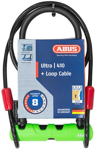 Antivol U ABUS 410 – 170HB230 GN SH34, 23 Cm, Noir/vert, Diamètre 12 Mm, Acier Cémenté, Protection Moyenne à Bonne