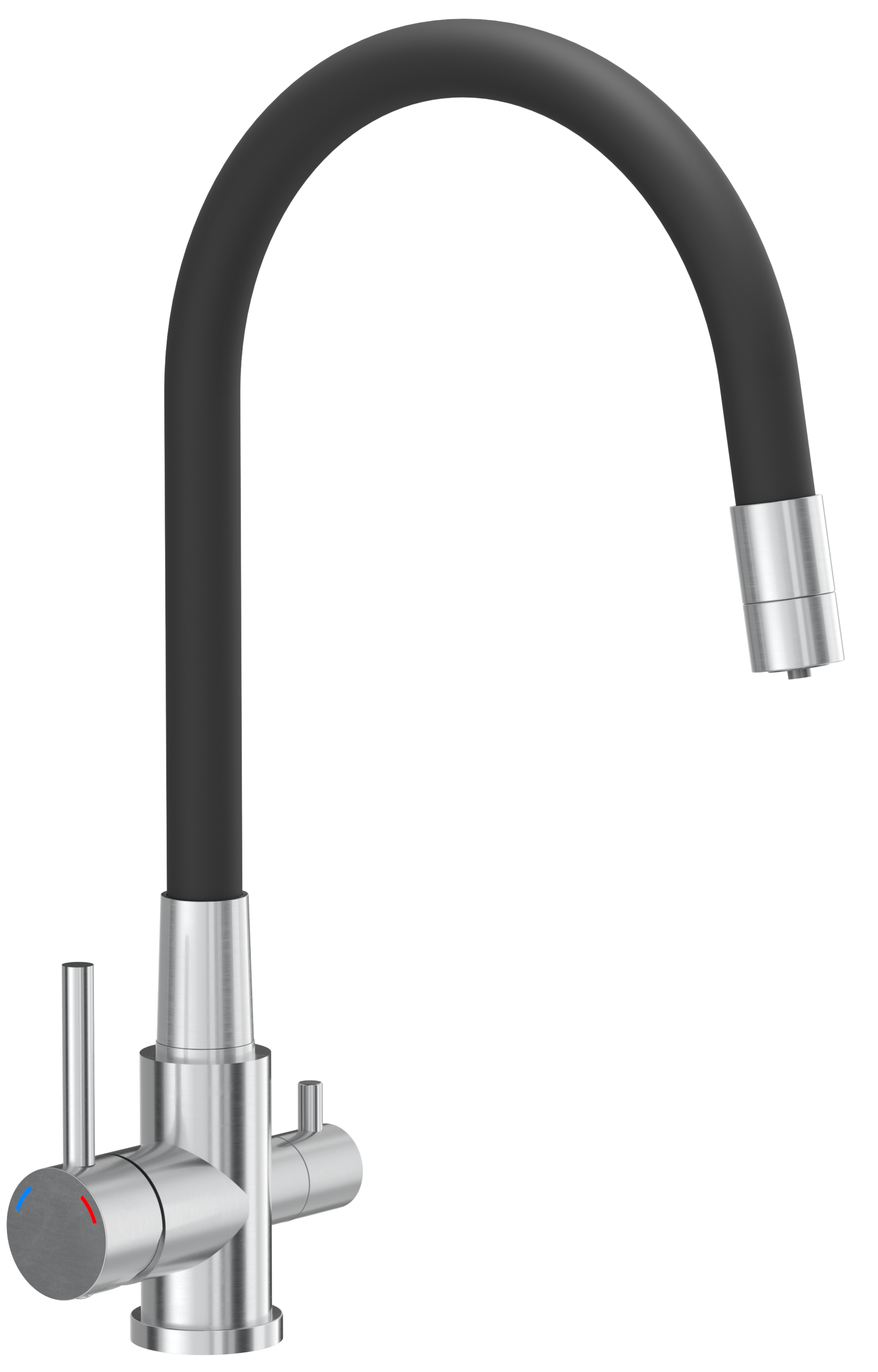 Bateria kuchenna Mira z podłączeniem filtra stal szczotkowana z elastyczną wylewką Quadron