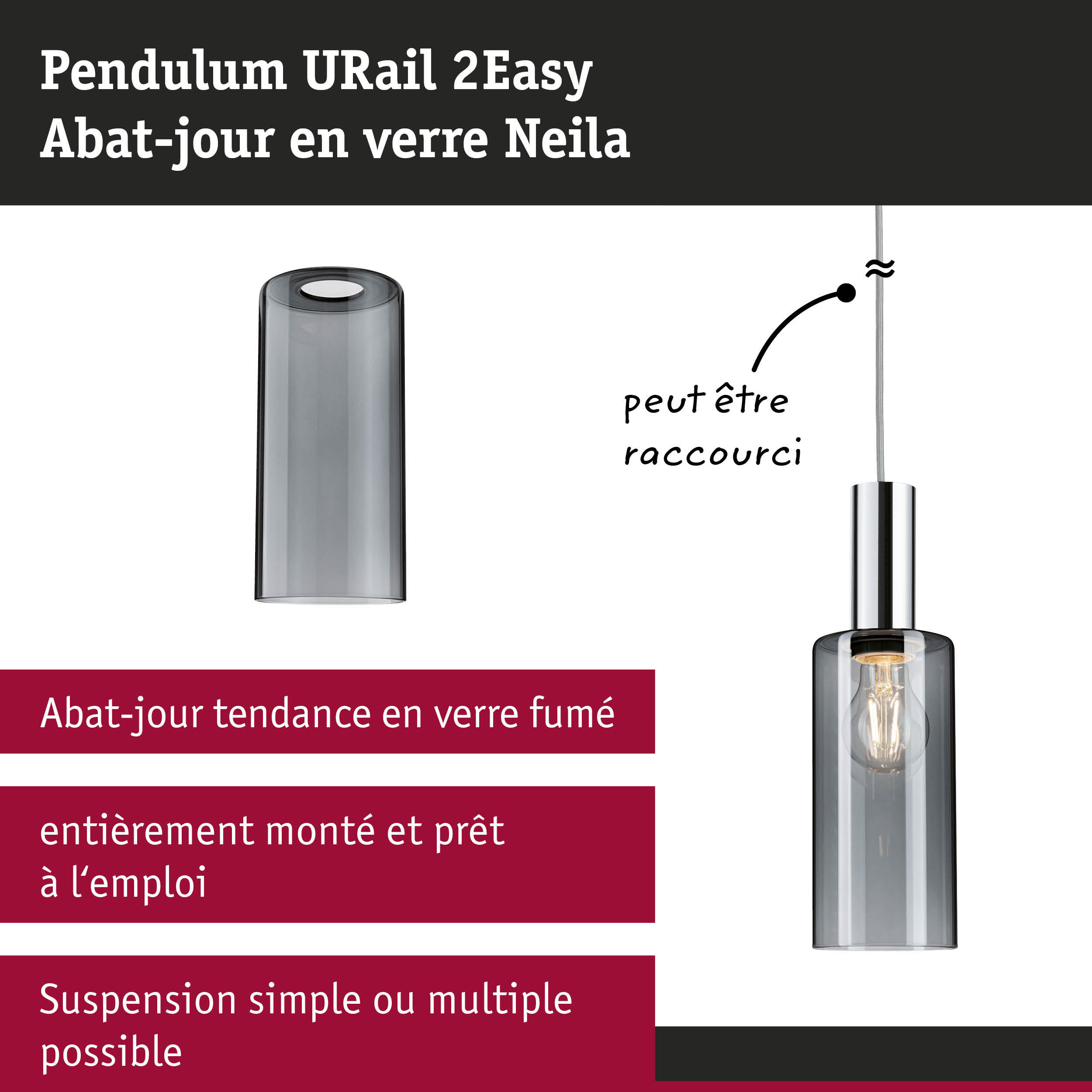 Abat-jour URAIL 2Easy Raja, verre fumé, D.10cm, PAULMANN - 7