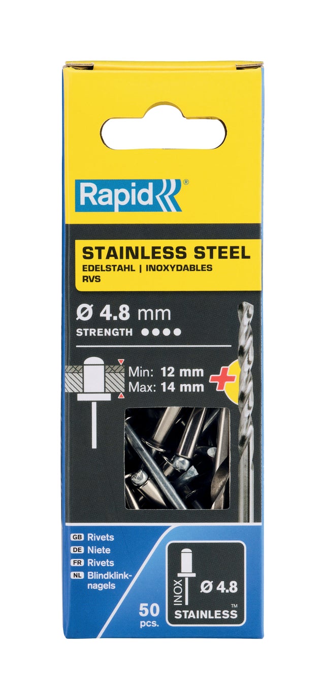 50 RIVETS INOX 4.8X18MM + FORET RAPID