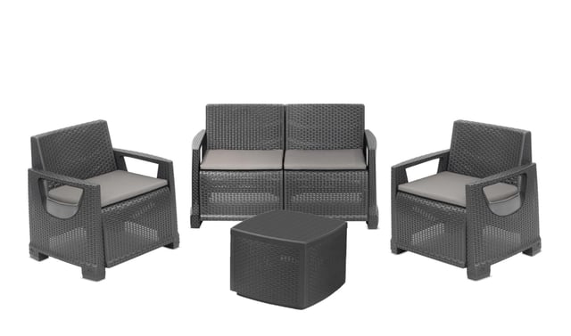 Salotto da giardino per 4 persone antracite ARONA con cuscini in poliestere grigio