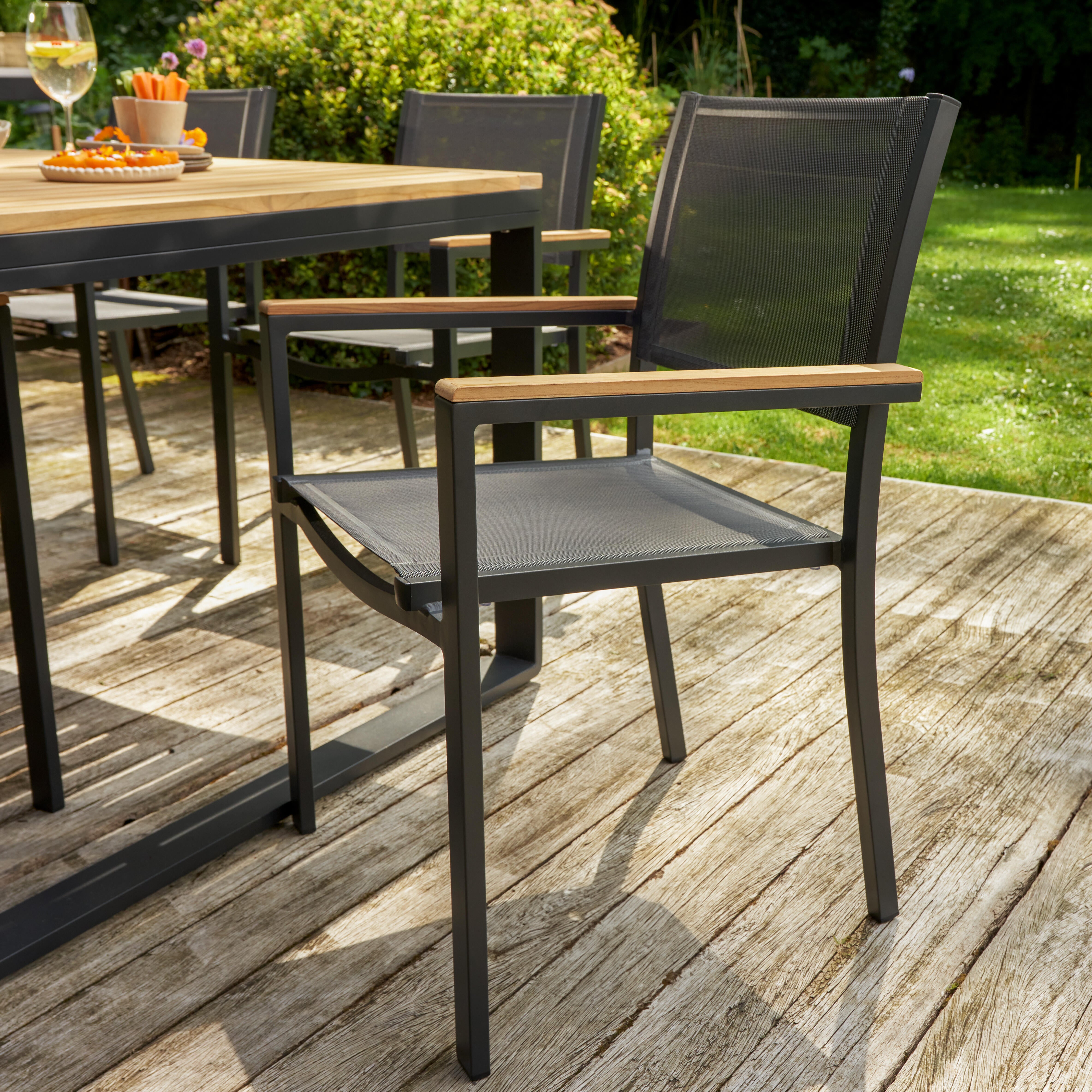 Cadeira de refeição com braços alumínio e textileno cinza escuro Naterial Persea - 16