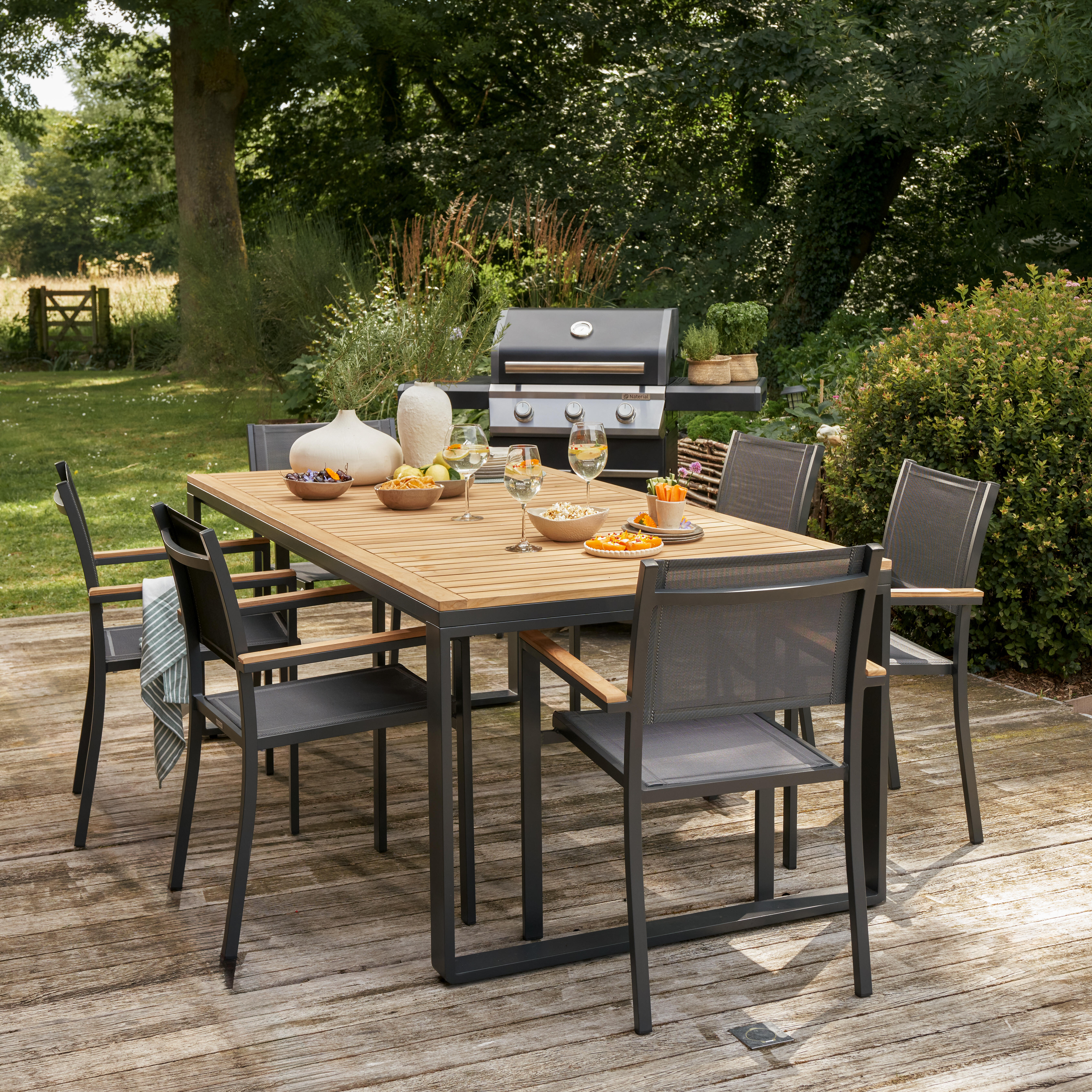 Tavolo da pranzo per giardino Persea NATERIAL in alluminio con piano in teak Teak naturale per 8 persone 100x200cm - 5