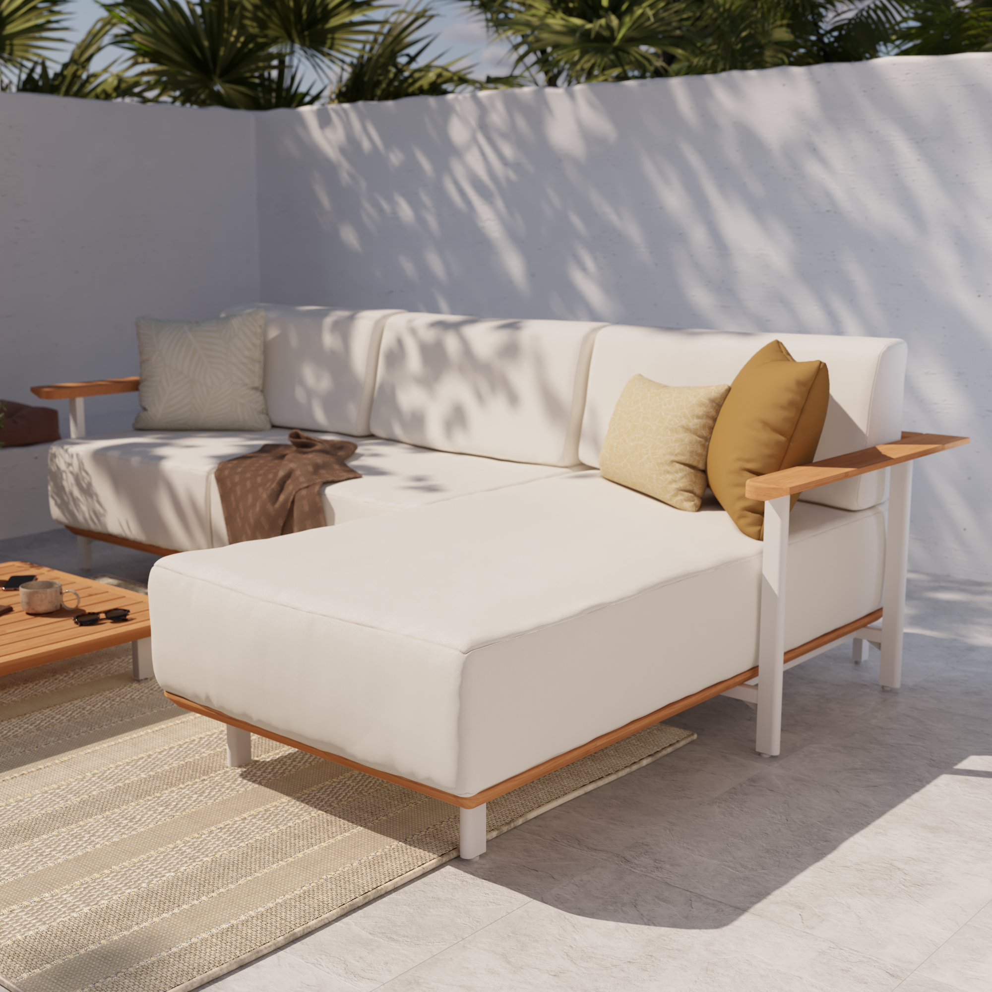 Sofá de jardín con cojín de jardín de aluminio Duna beige - 10