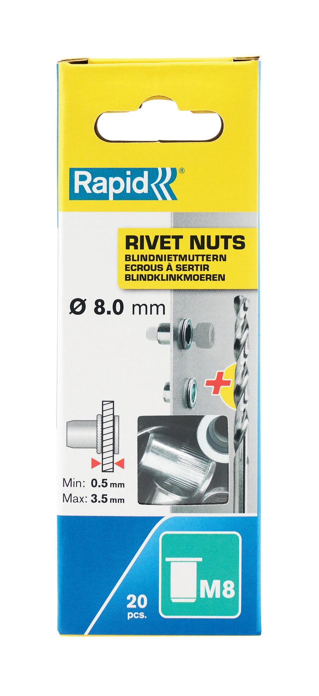 20 ECROUS A SERTIR M8 VIS DIAM.4MM RAPID