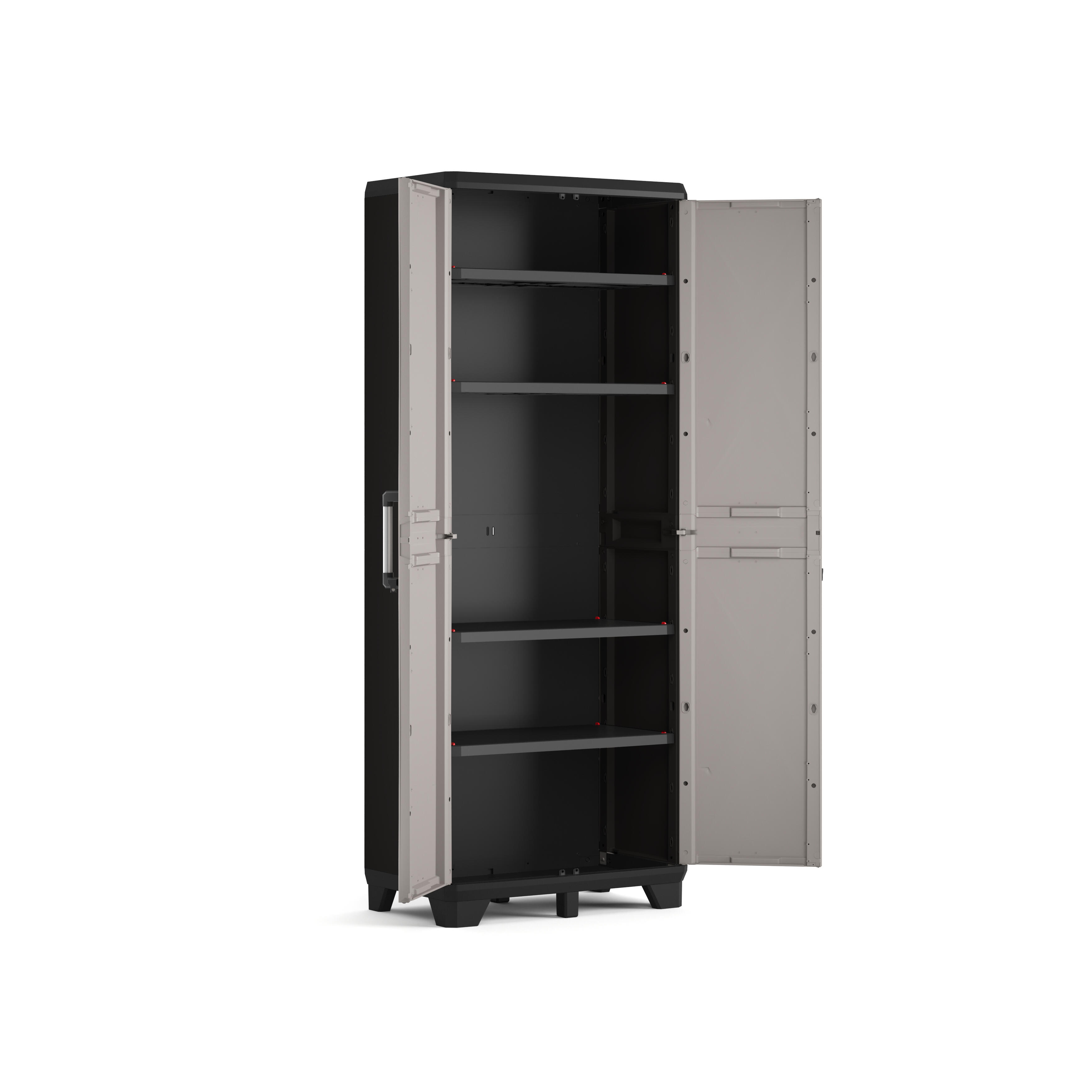 Armario alto baldas de polipropileno con 2 puertas y 4 baldas en gris 173x68x39cm