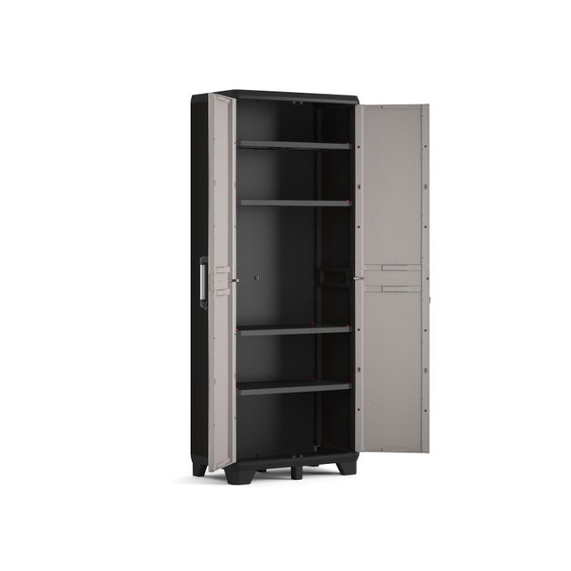 Armario alto baldas de polipropileno con 2 puertas y 4 baldas en gris 173x68x39cm