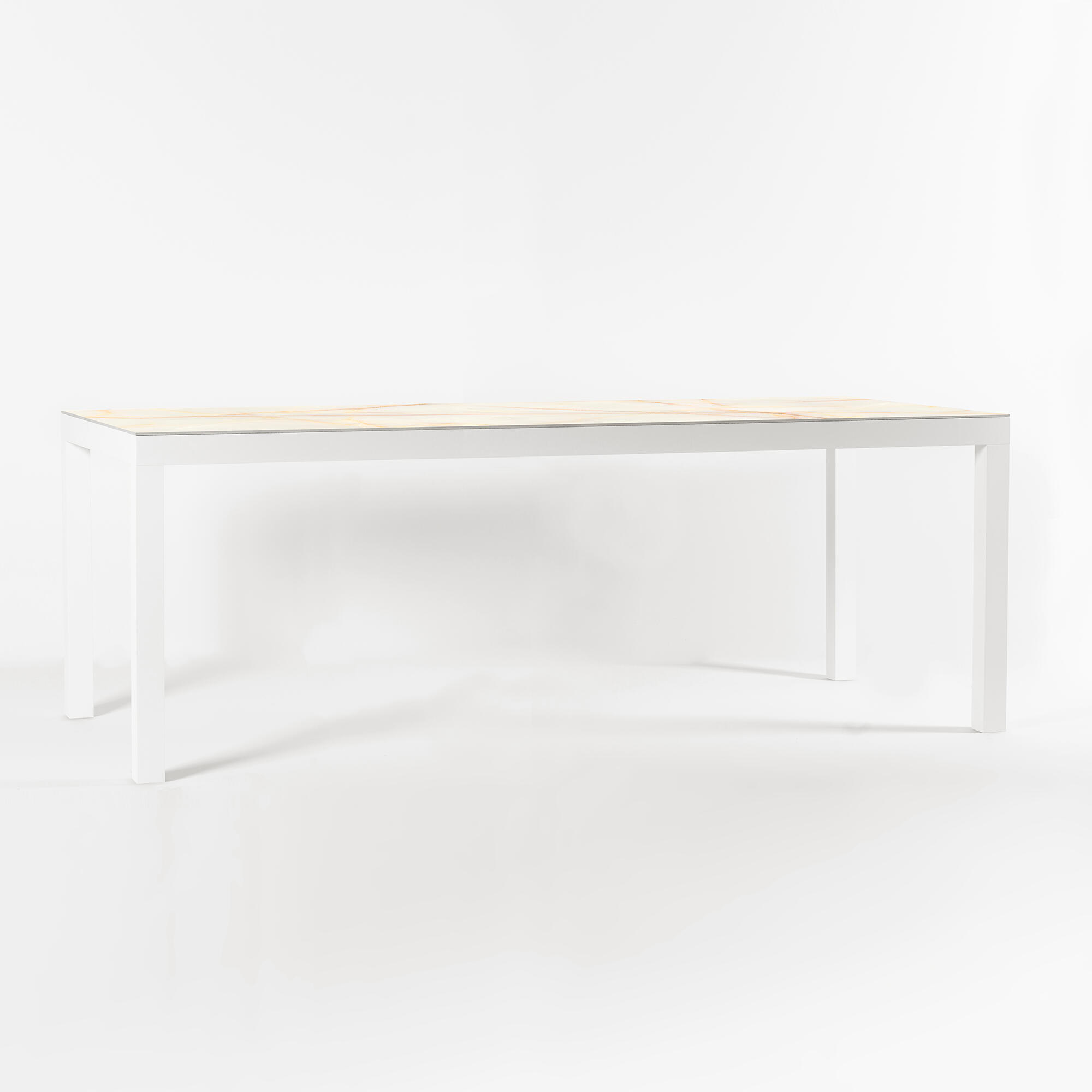 mesa de aluminio y ceramica xxl mikonos blanca onice de 120x74x260 cm