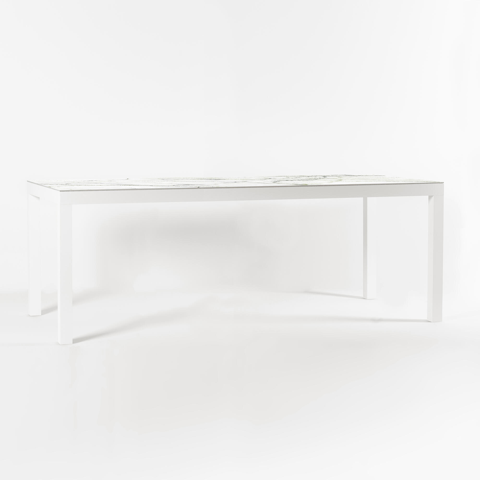 Mesa de aluminio y cerámica xxl mikonos blanca cala de 120x74x260 cm