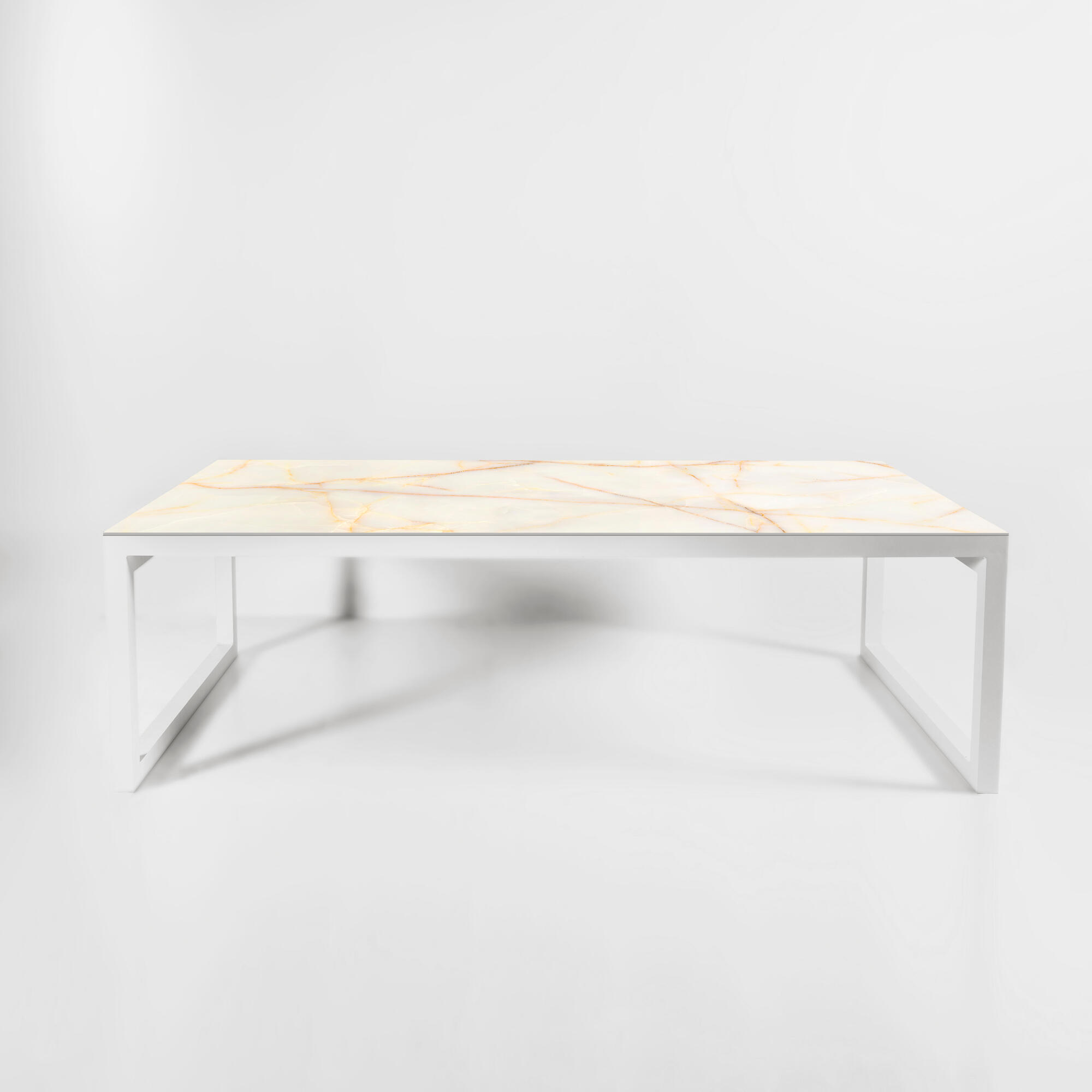 mesa de aluminio y ceramica xxl cyka blanca onice de 120x74x260 cm