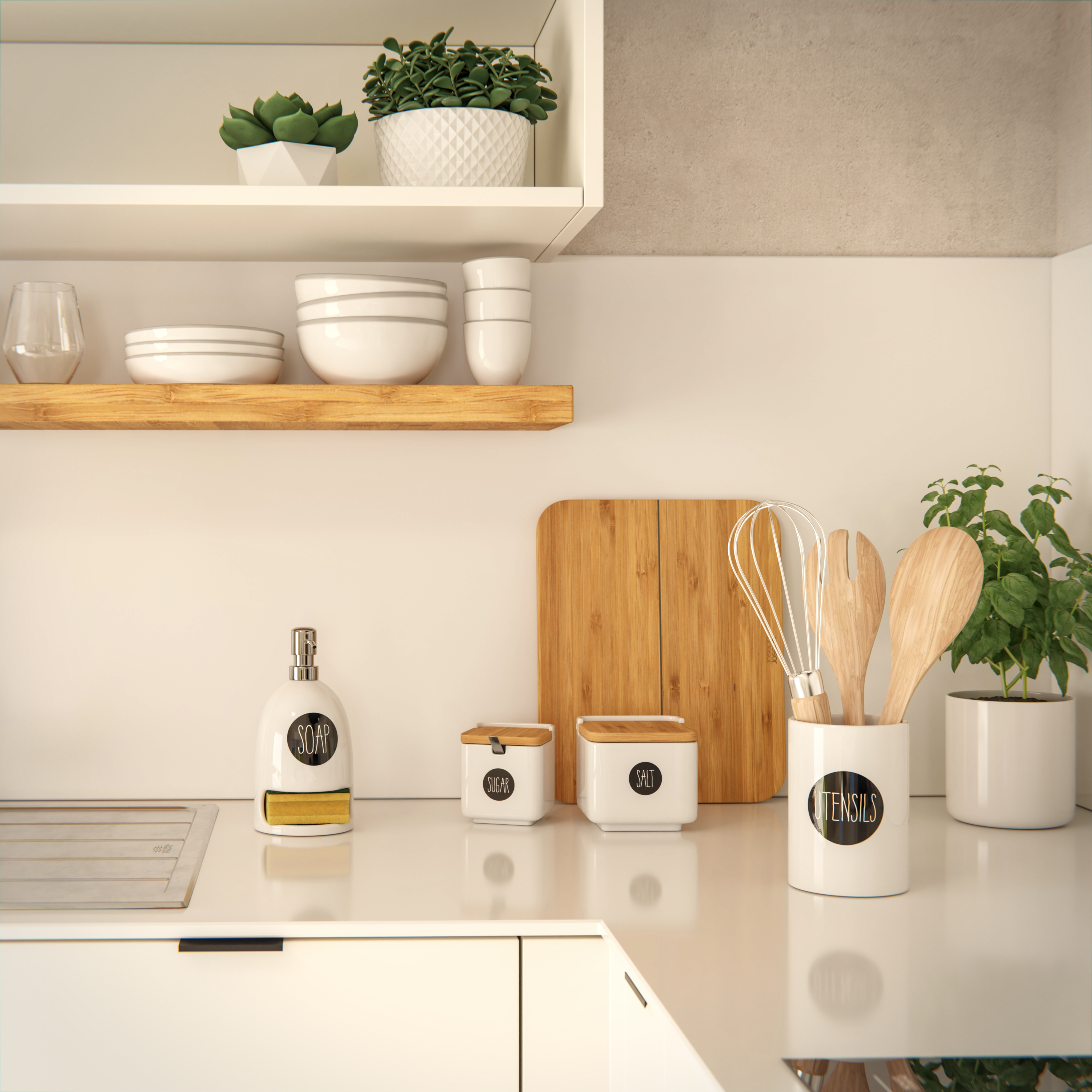 Portautensilios de cocina Minimal Versa blanco (utensilios incluidos) - 2