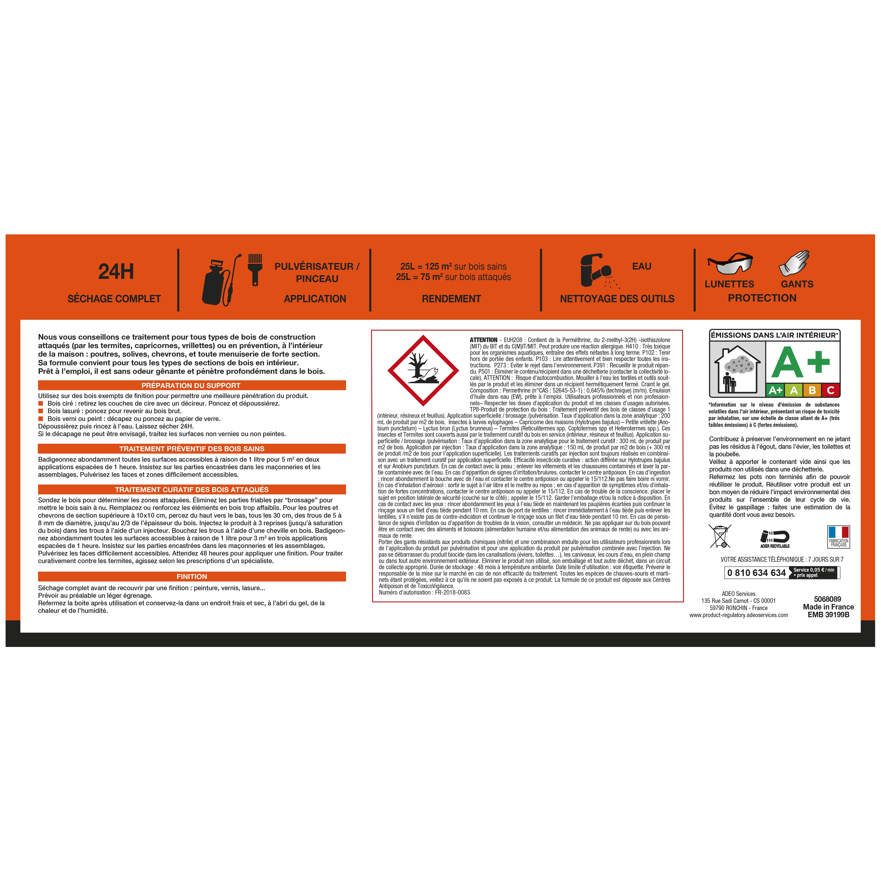Traitement du bois poutre et charpente AXTON 10 ans, 25 l - 2
