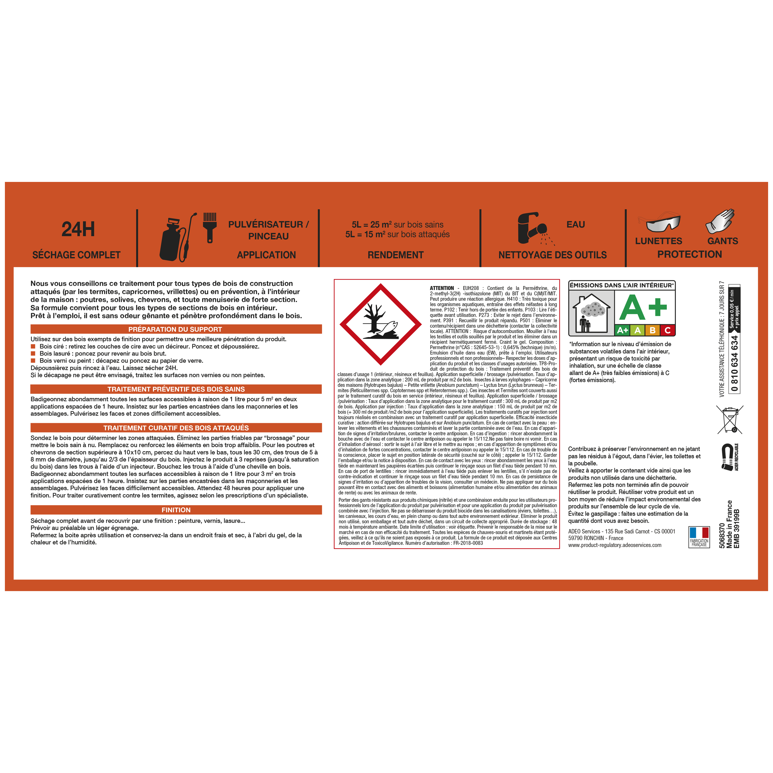 Traitement du bois poutre et charpente AXTON 10 ans, 5 l - 2
