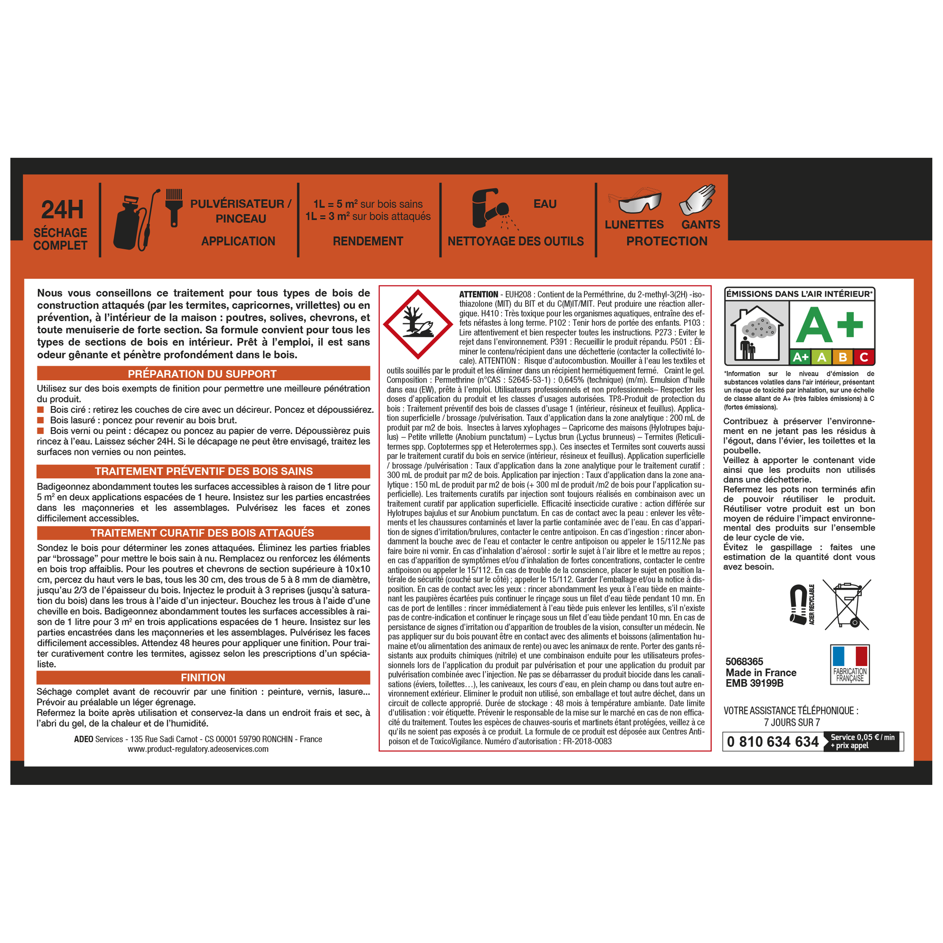 Traitement du bois poutre et charpente AXTON 10 ans, 1 l - 2