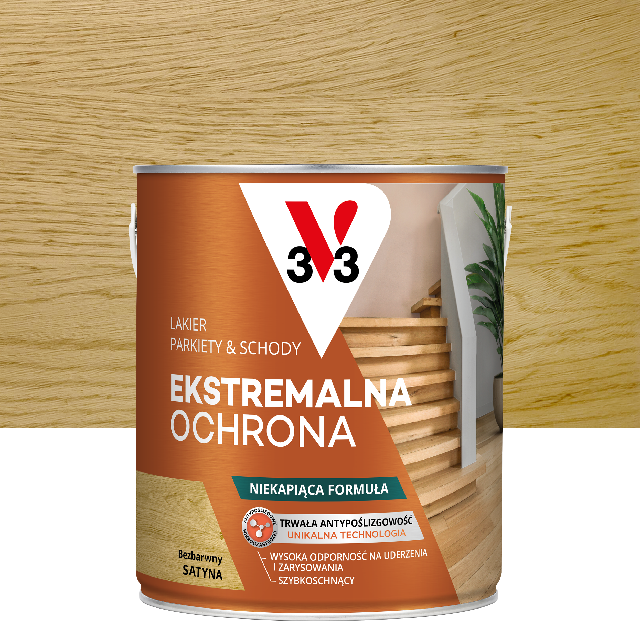 Lakier do parkietu i schodów bezbarwna satyna 2.5 l V33