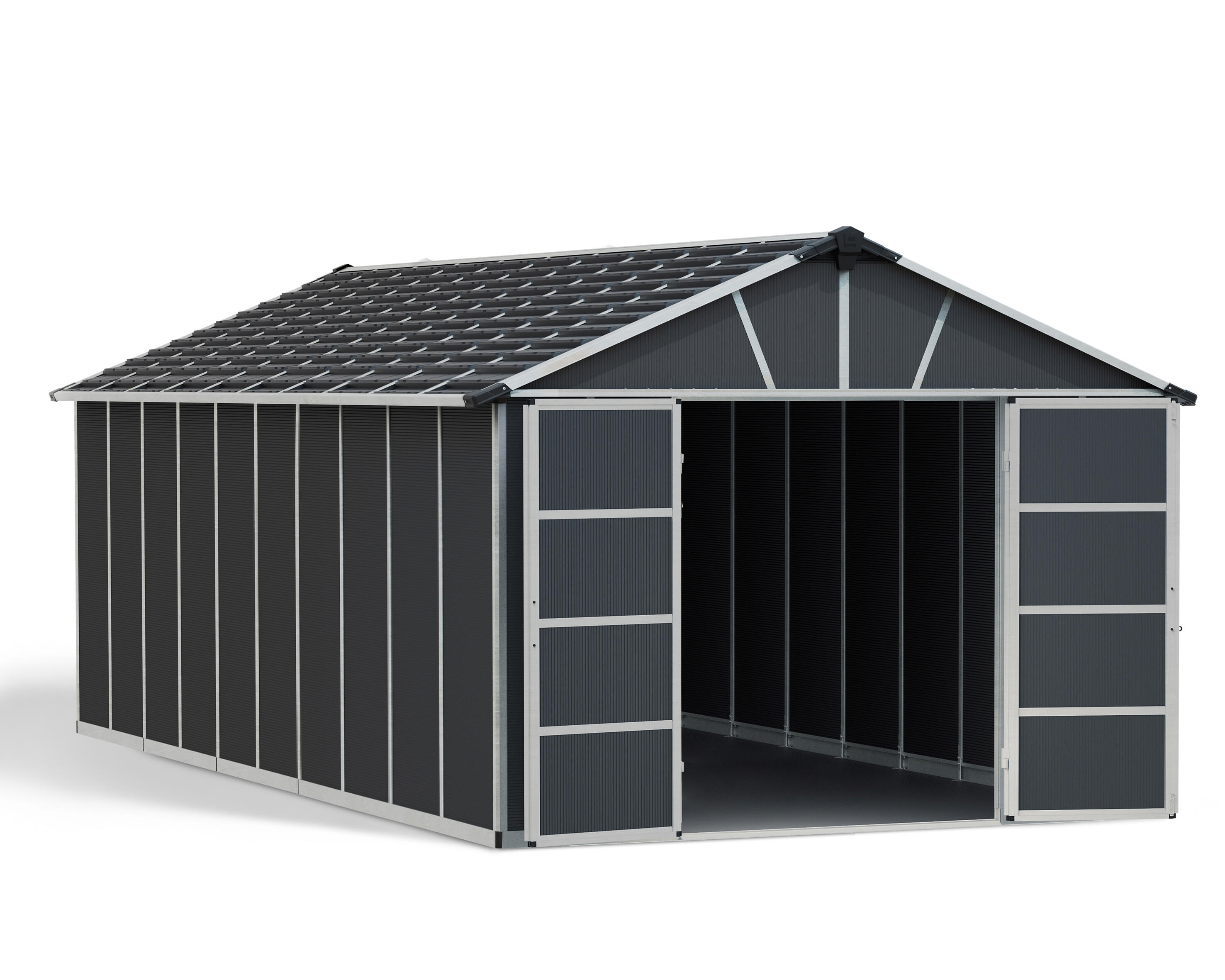 caseta de policarbonato yukon de 332x252x643 cm y 213 m2 con 10 mm espesor y doble puerta abatible canopia by palram