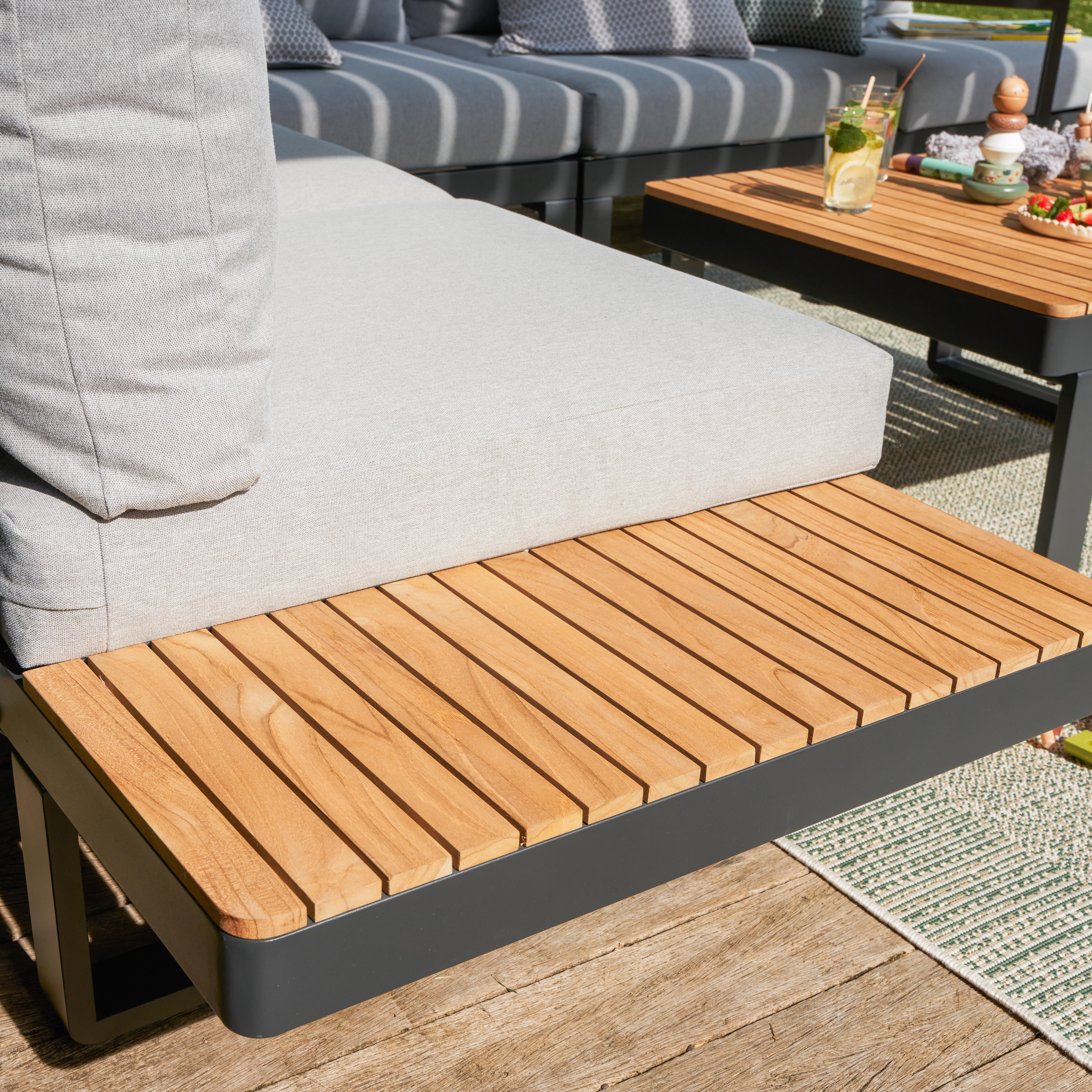 Salotto da giardino angolare per 5 persone antracite Persea NATERIAL con cuscini in poliestere grigio - 11