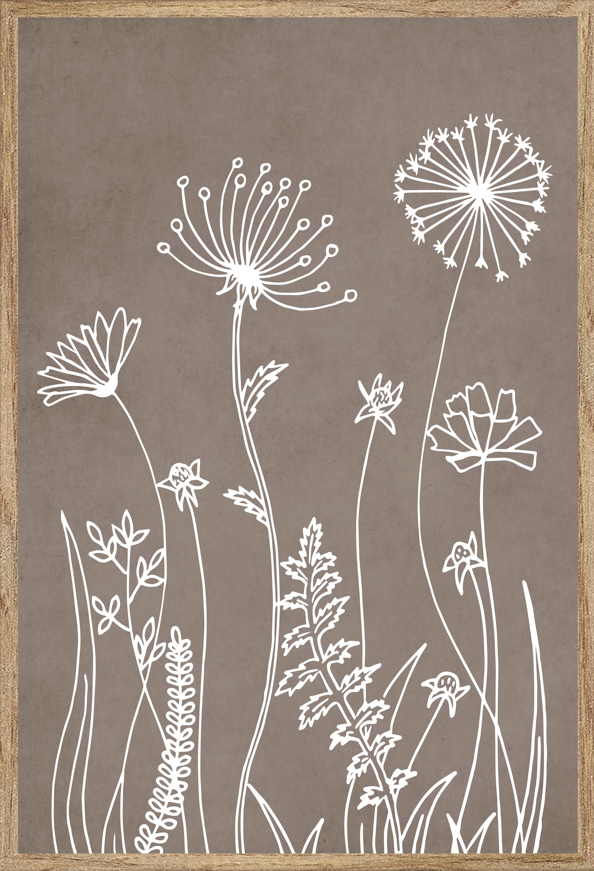 Cuadro pintura impresa enmarcada Botánica rectangular de 21 x 31 cm. MDF Relieve flor marron. Marco color Haya - 2
