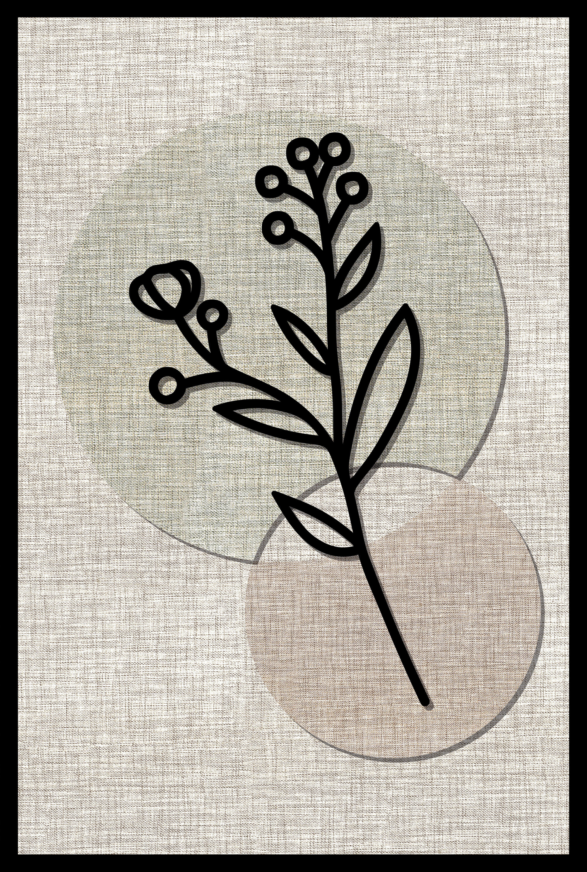 Cuadro pintura impresa enmarcada Botánica rectangular de 21 x 31 cm. MDF Flor rama fondo marrón. Marco color Negro - 2