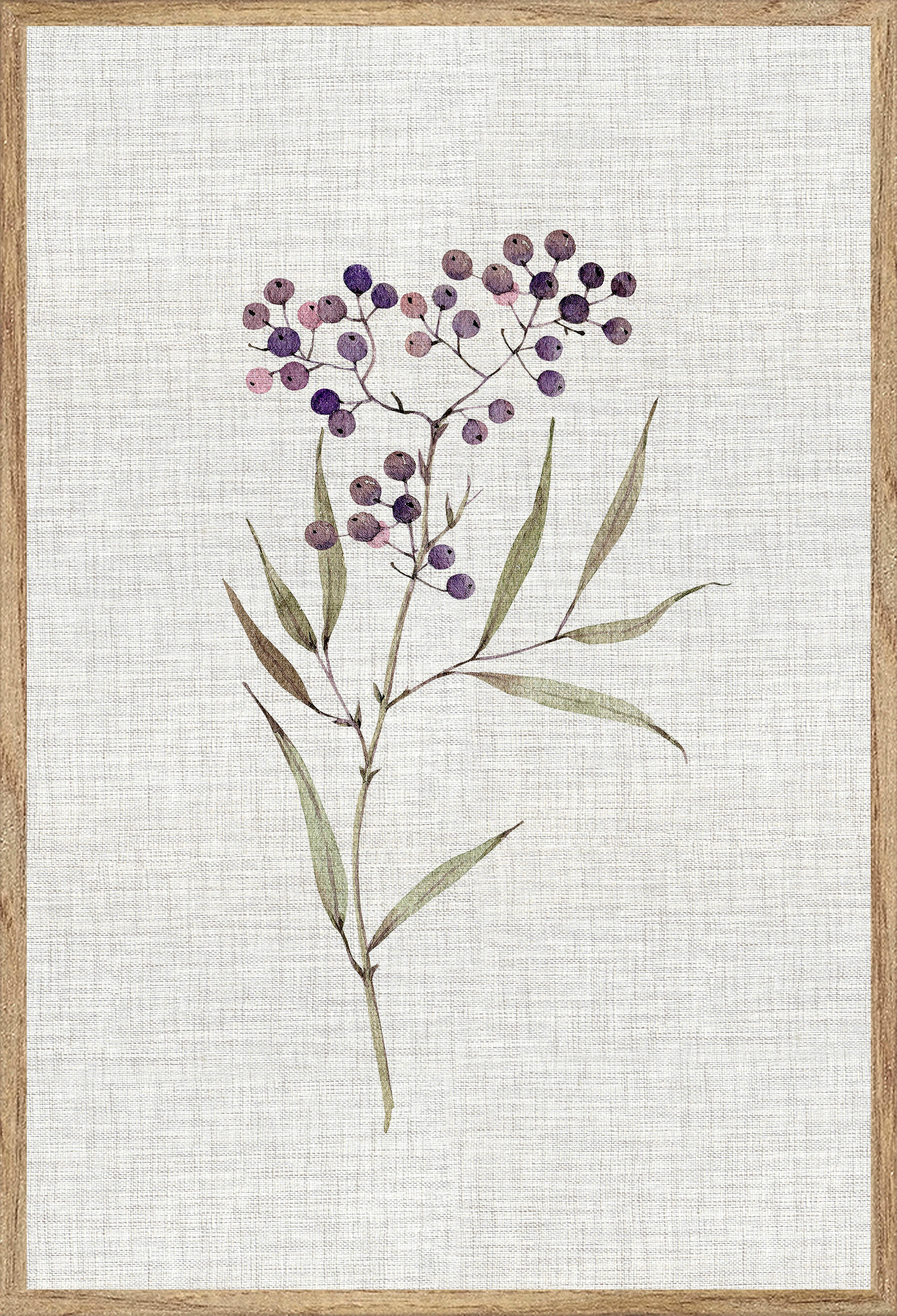 Cuadro pintura impresa enmarcada Botánica rectangular de 21 x 31 cm. MDF Flor Country multicolor. Marco color Haya - 2