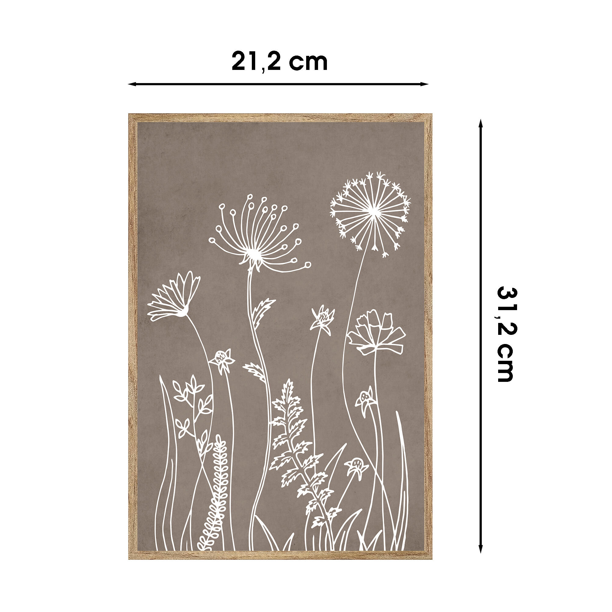 Cuadro pintura impresa enmarcada Botánica rectangular de 21 x 31 cm. MDF Relieve flor marron. Marco color Haya - 3