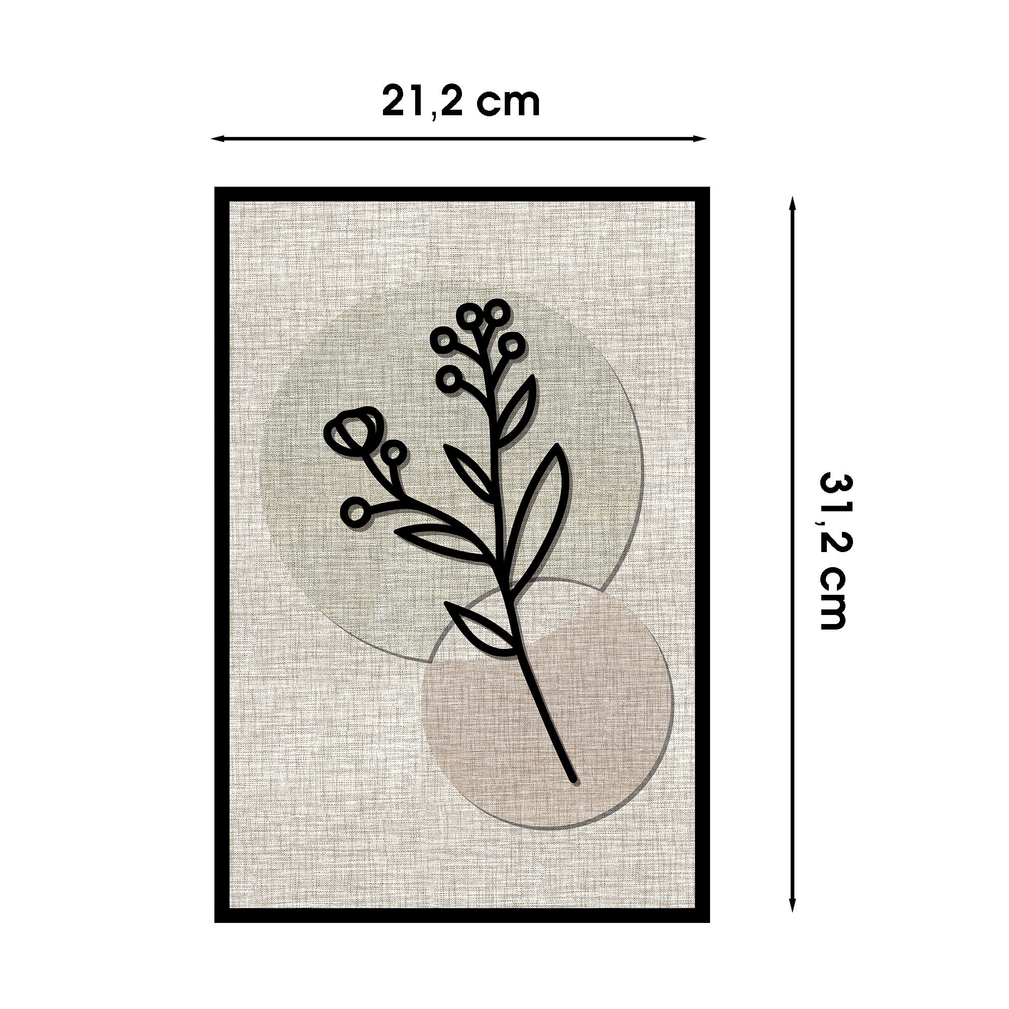 Cuadro pintura impresa enmarcada Botánica rectangular de 21 x 31 cm. MDF Flor rama fondo marrón. Marco color Negro - 3