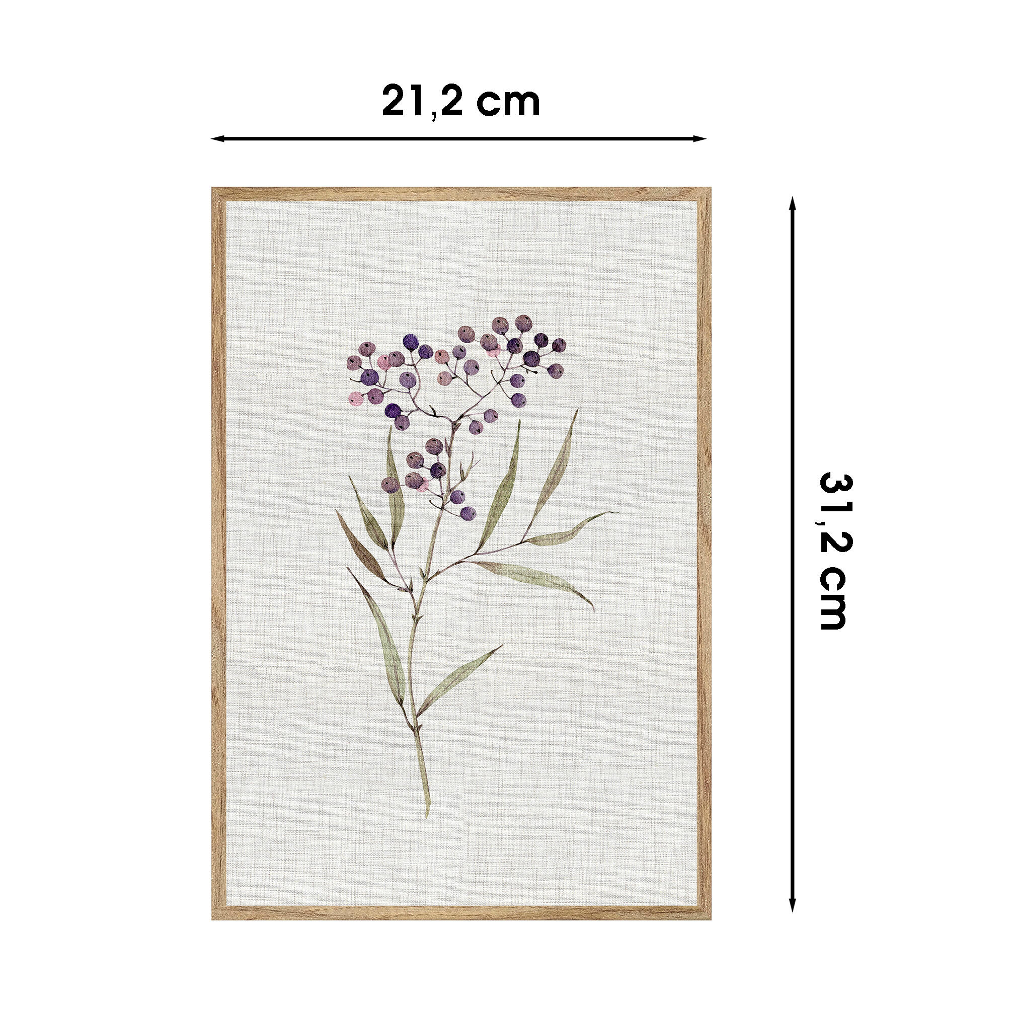 Cuadro pintura impresa enmarcada Botánica rectangular de 21 x 31 cm. MDF Flor Country multicolor. Marco color Haya - 3