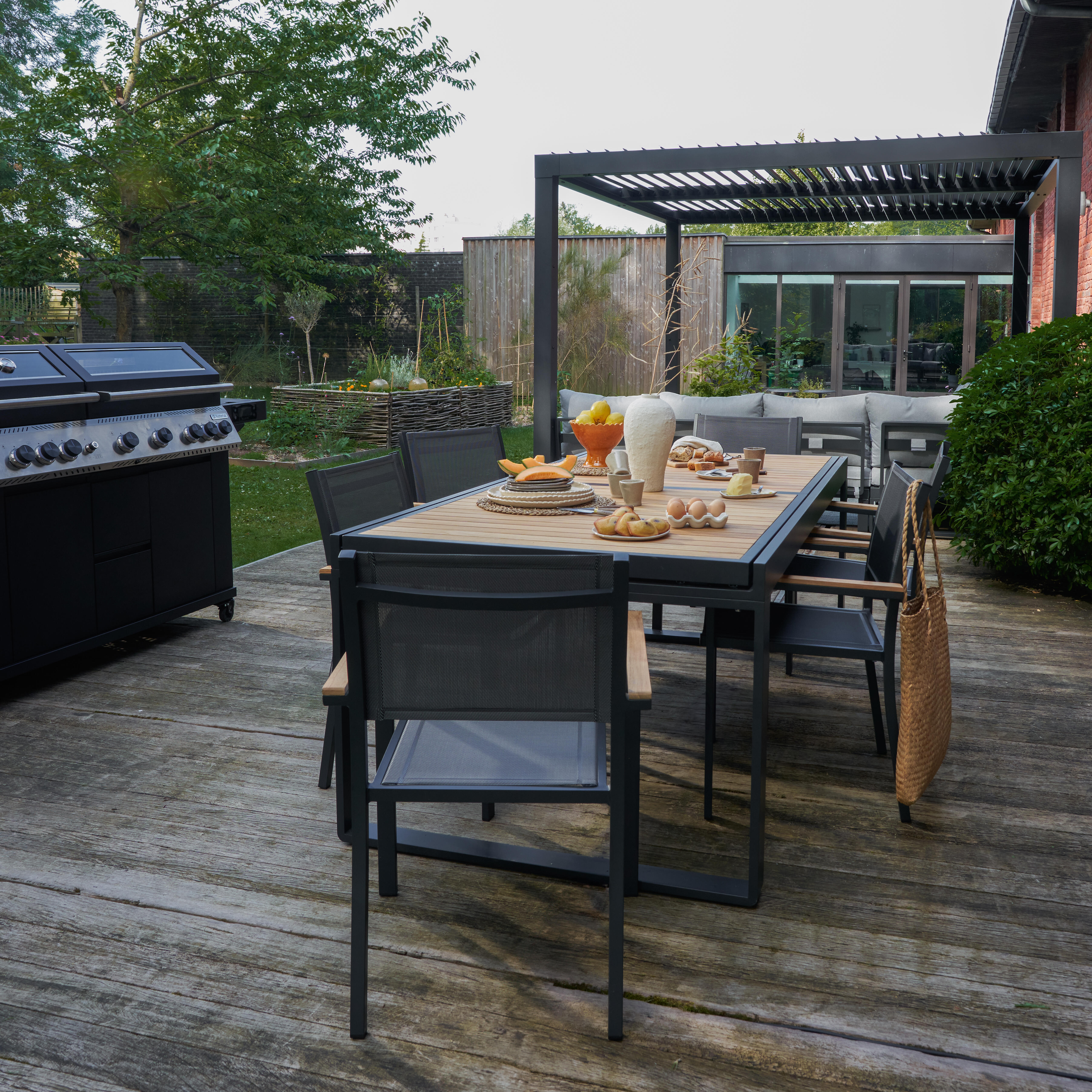 Mesa extensível madeira teca e alumínio 200/320X100 cm cinza esc Naterial Persea - 11