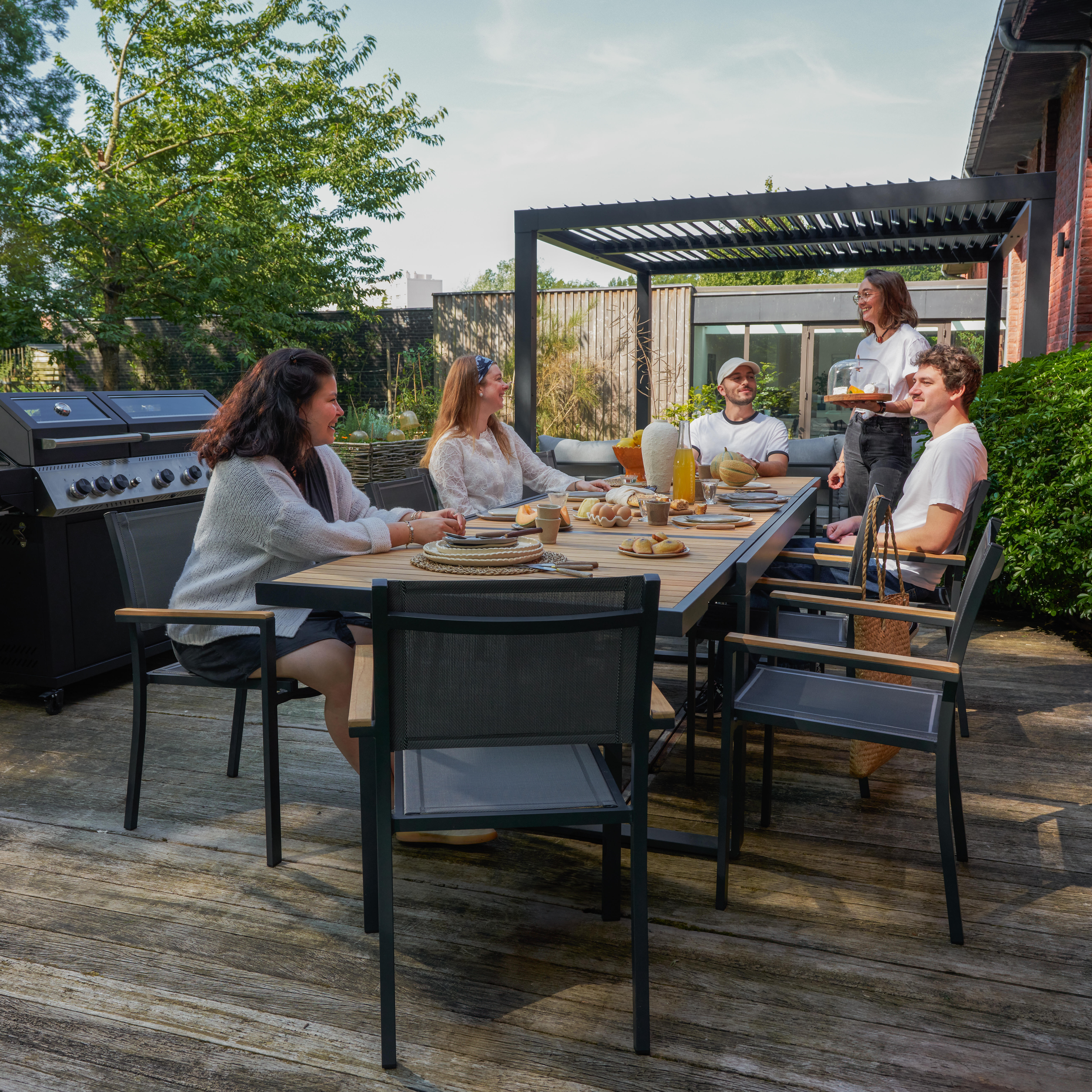 Mesa extensível madeira teca e alumínio 200/320X100 cm cinza esc Naterial Persea - 3