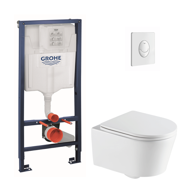 Pack WC suspendu mural et plaque GROHE Solido for SENSEA, cuvette SENSEA Easy