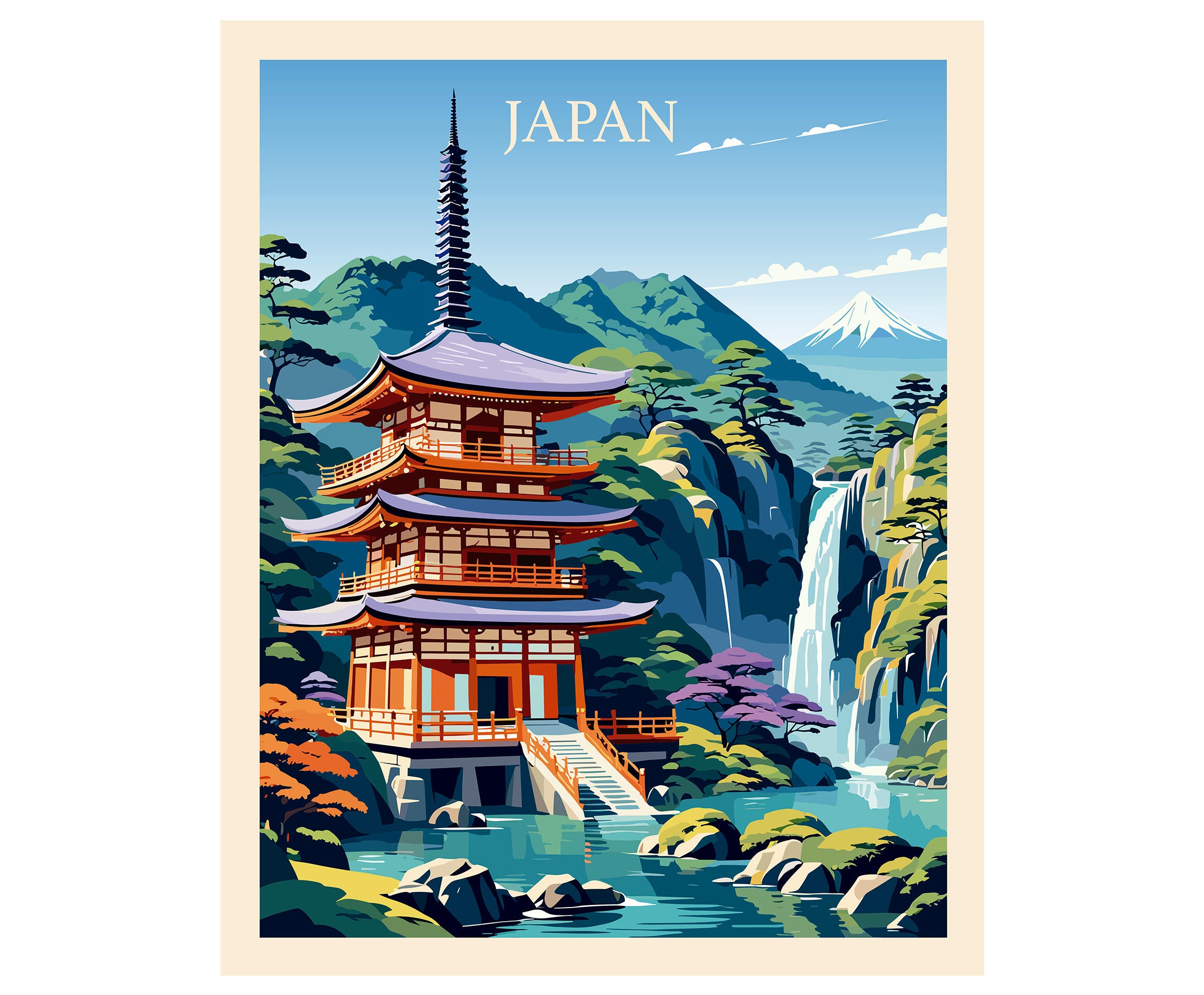 Objeto decorativo sin marco Urban city rectangular de 40 x 50 cm. MDF Ciudad Japon pasteles cálidos - 2