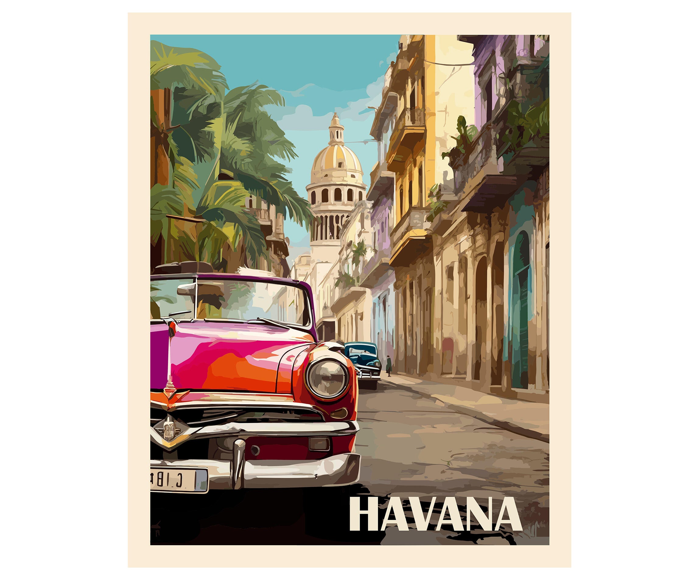 Objeto decorativo sin marco Urban city rectangular de 40 x 50 cm. MDF Ciudad La Havana pasteles cálidos - 2