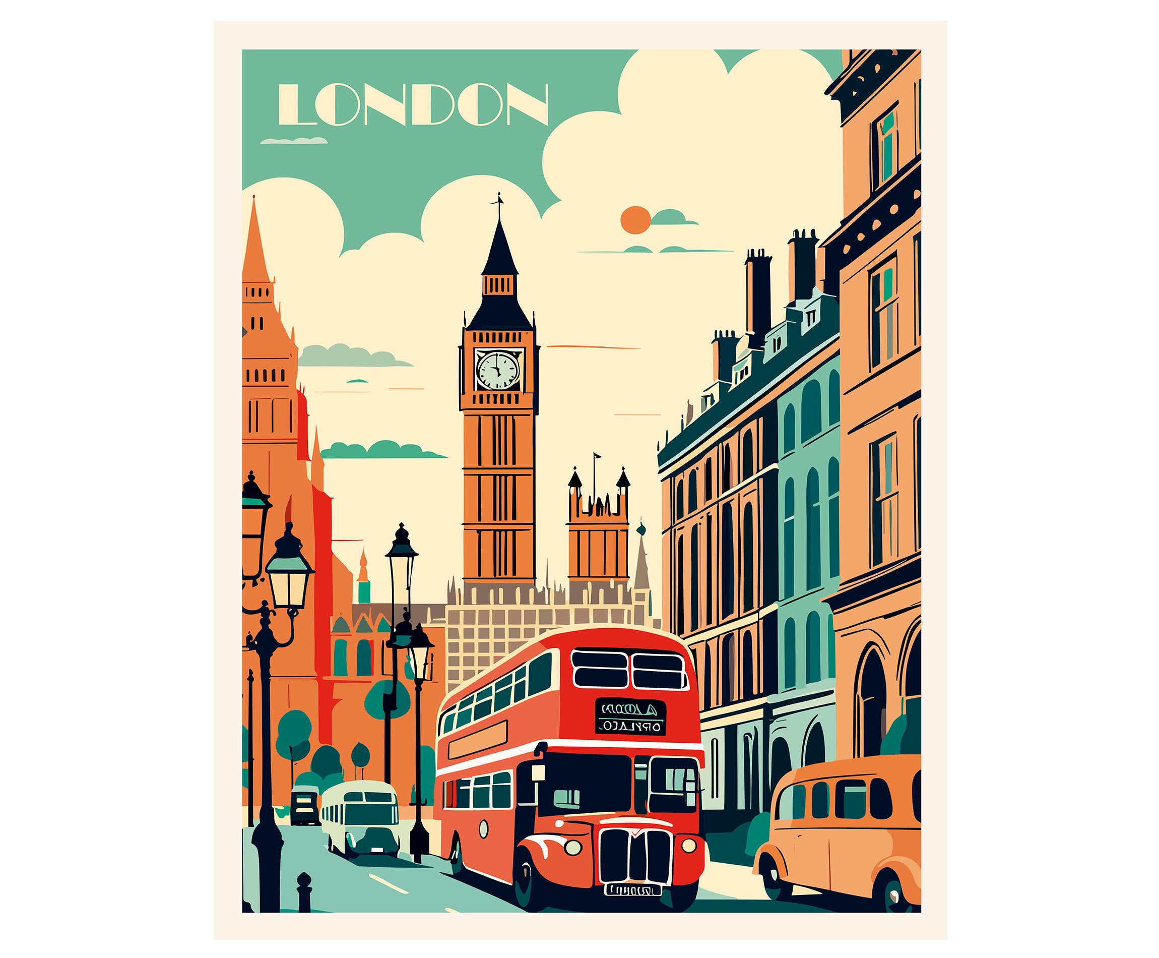 Pintura impresa sin marco Urban city rectangular de 40 x 50 cm. MDF Ciudad Londres pasteles cálidos - 2