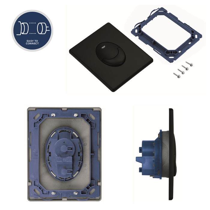 widok rozstrzelony czarnego talerza Grohe