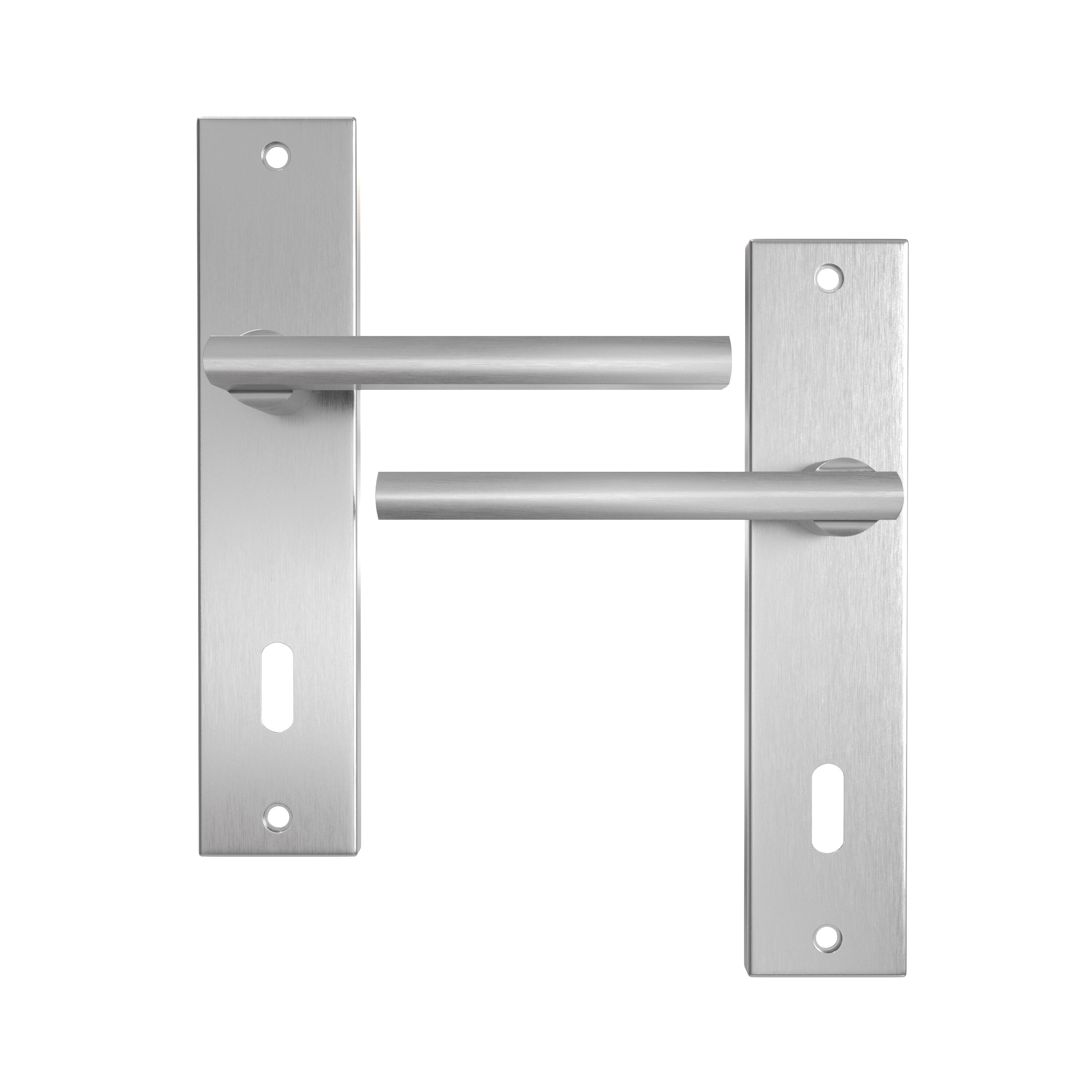 Poignée de porte sur plaque aspect nickel entraxe 165 mm Clé en L DAREN x2 - 2