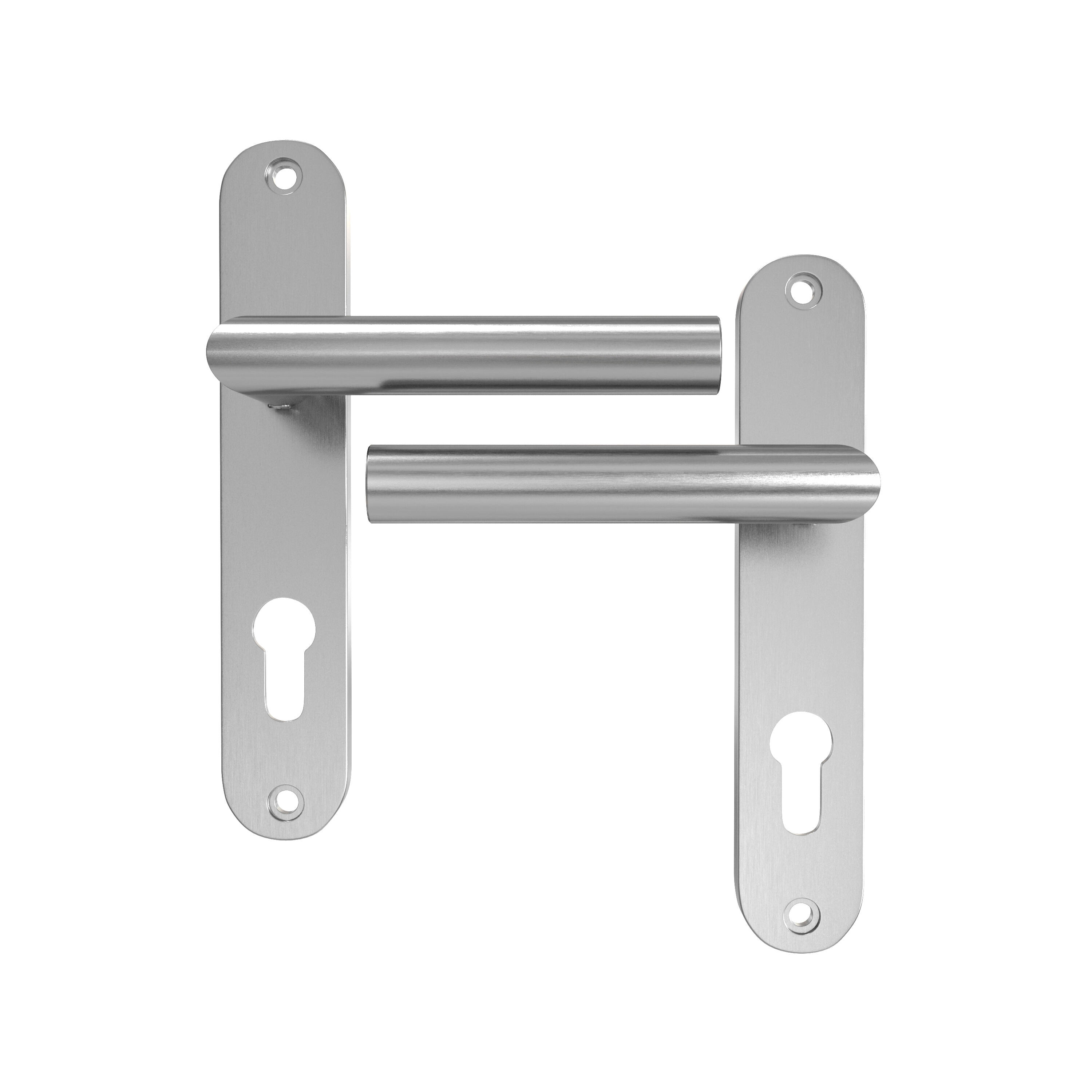 Poignée de porte sur plaque aspect nickel entraxe 165 mm Clé en I THEA x2 - 2