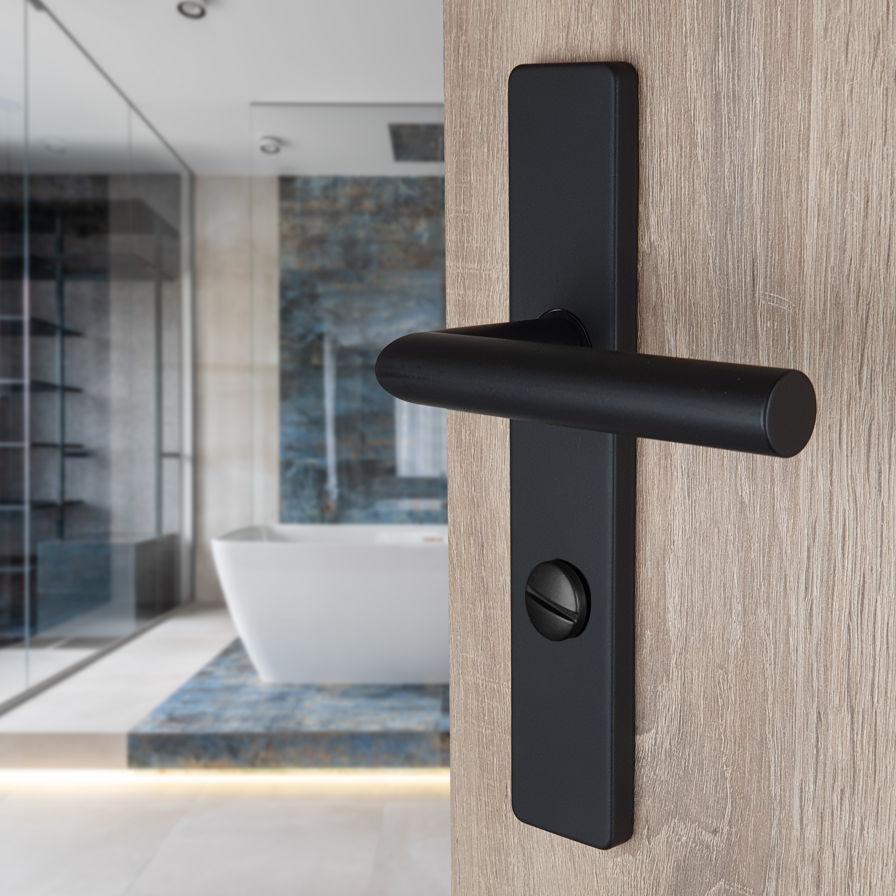 Poignée de porte sur plaque noire mat entraxe ajustable à condamnation EDISON DUALFIT x2 - 3