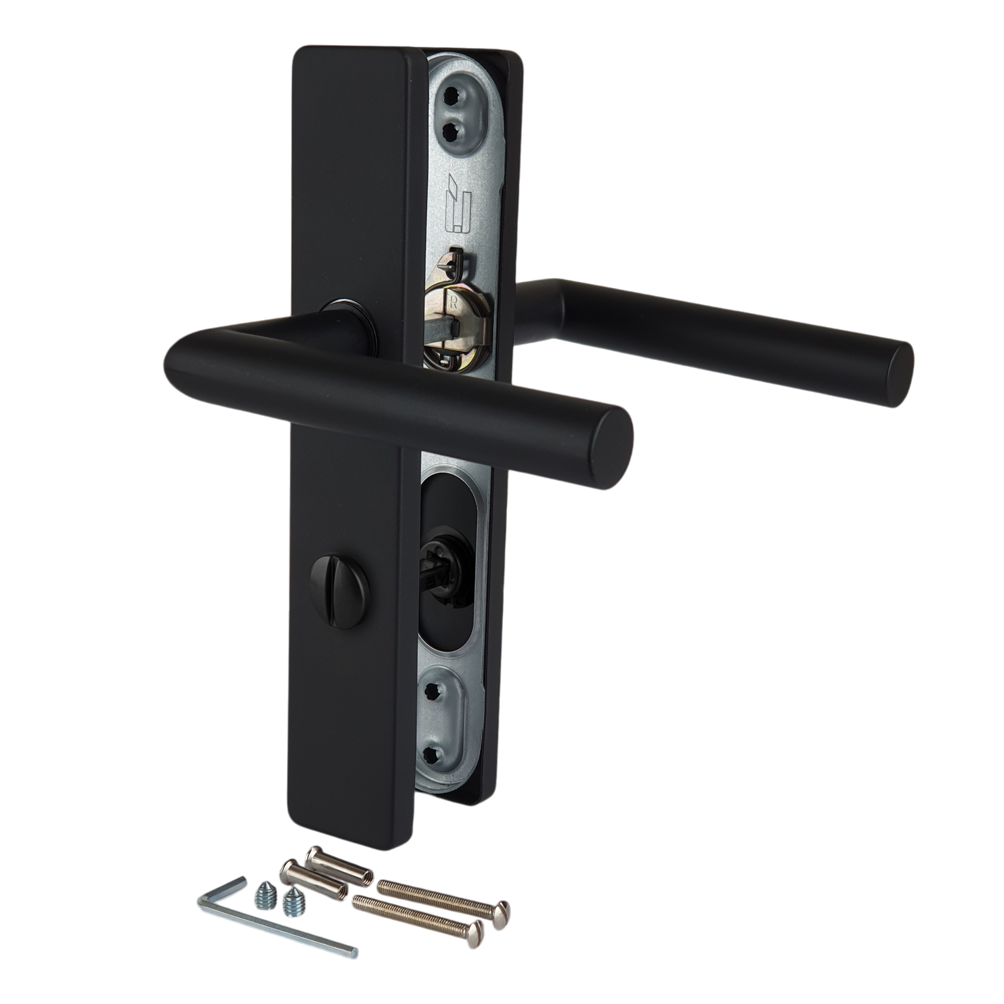 Poignée de porte sur plaque noire mat entraxe ajustable à condamnation EDISON DUALFIT x2 - 6