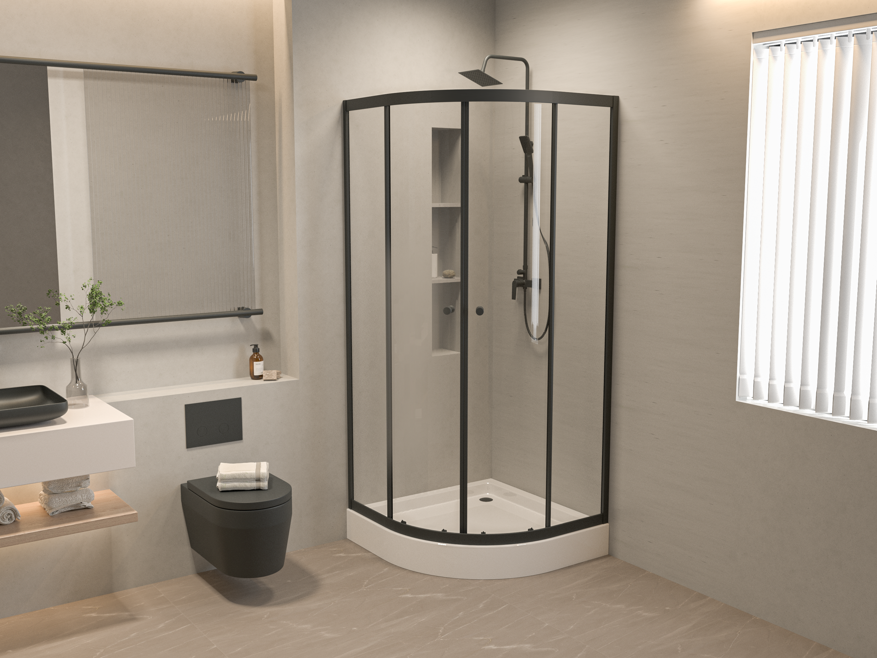 Kabina prysznicowa z brodzikiem Alfa 90x90x198 cm czarny mat Breezz - 4