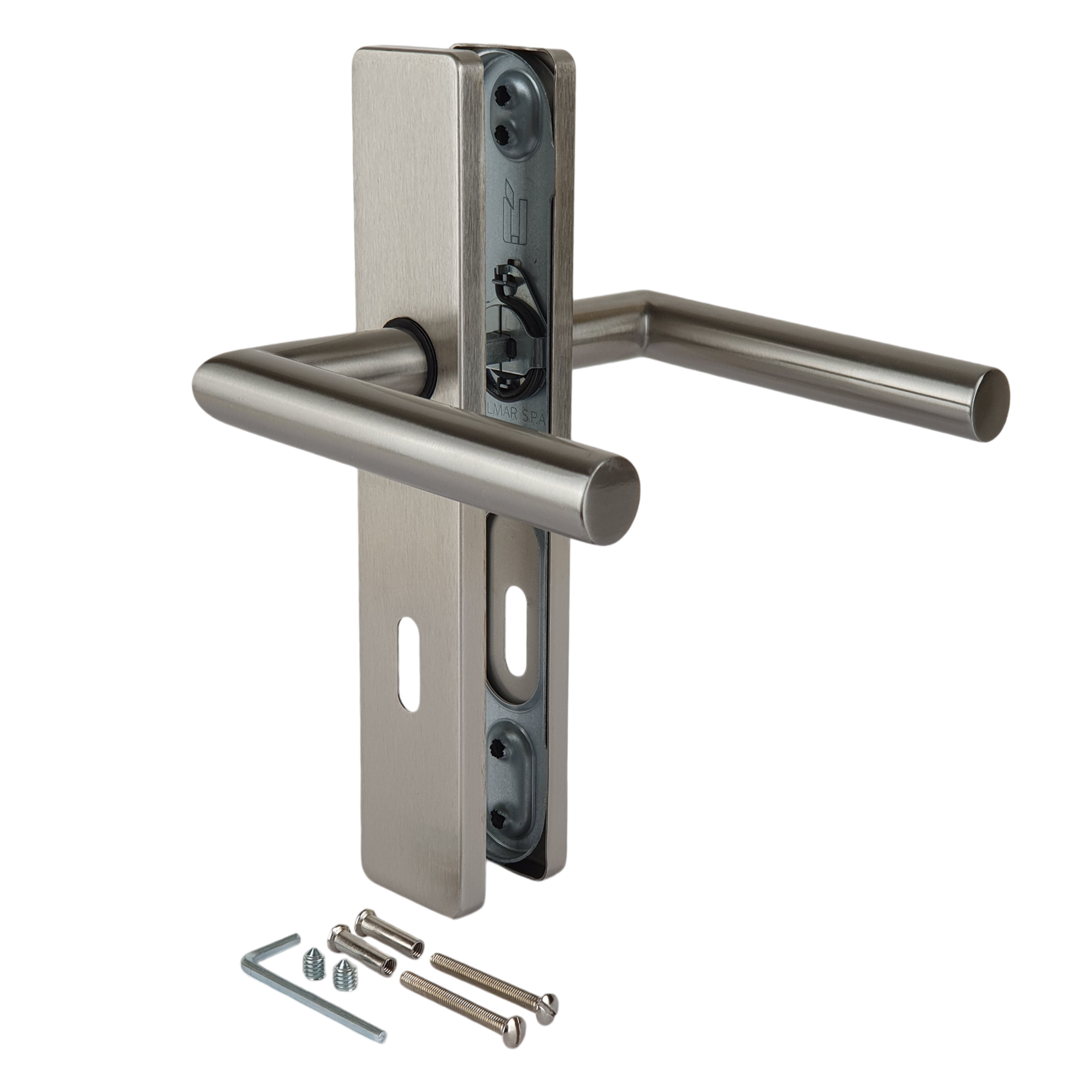 Poignée de porte sur plaque gris nickel mat entraxe ajustable Clé en L EDISON DUALFIT x2 - 3