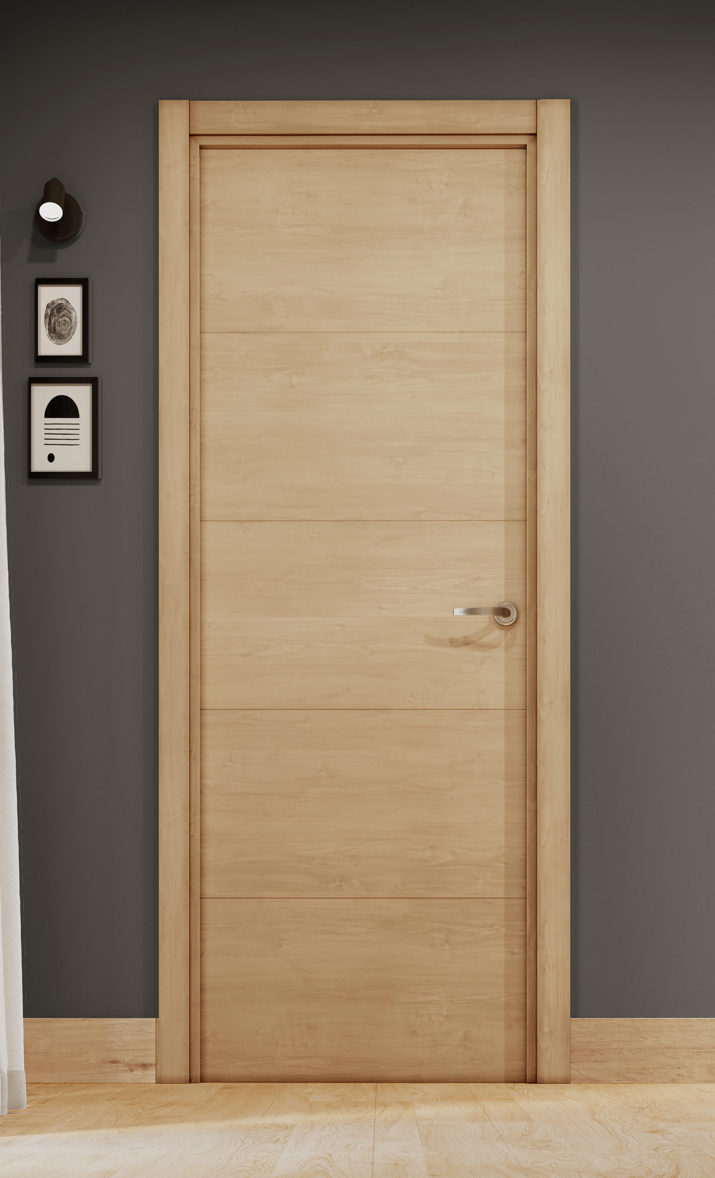 Puerta de interior abatible ciega maciza acabado laminado Line Berna Roble miel apertura izquierda cerco de 7x3 anchura 72.5 cm - 4