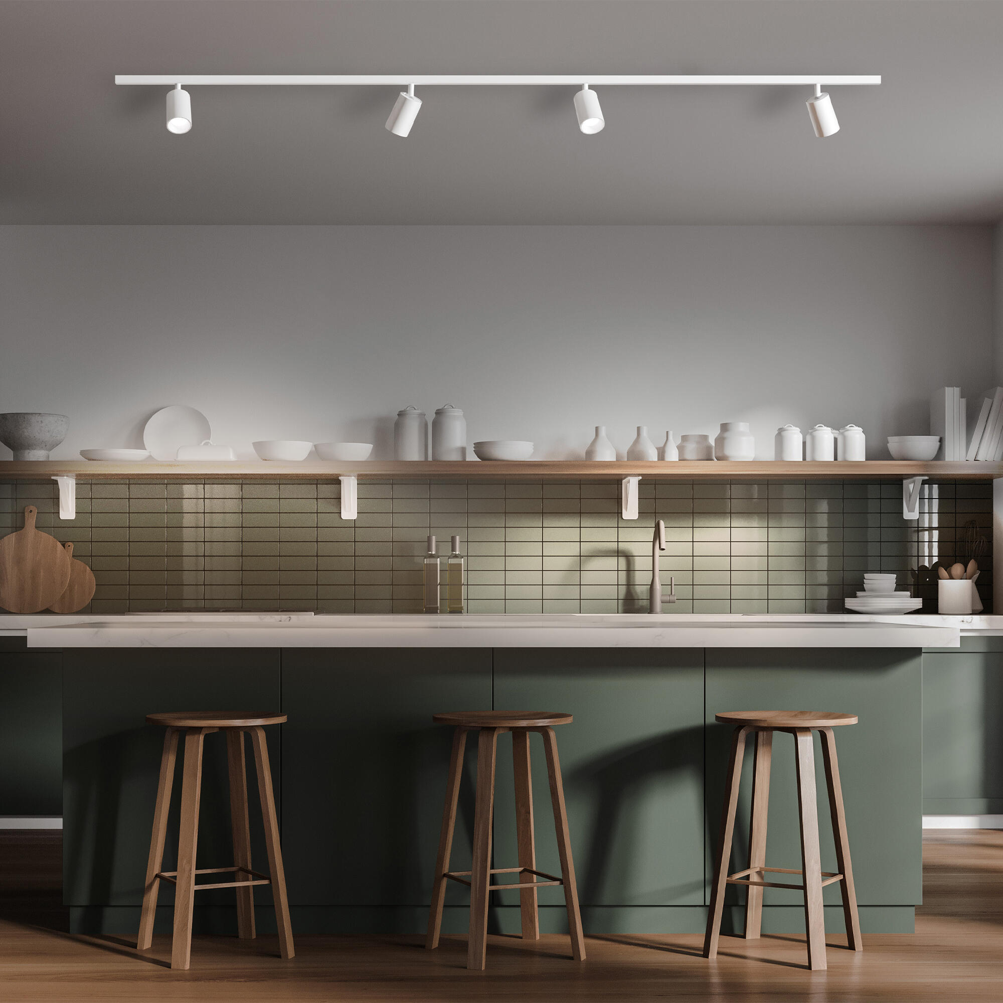 Kit rails, LED intégrée, aluminium noir, 500lm, 2 x 90cm, Warna, INSPIRE - 7