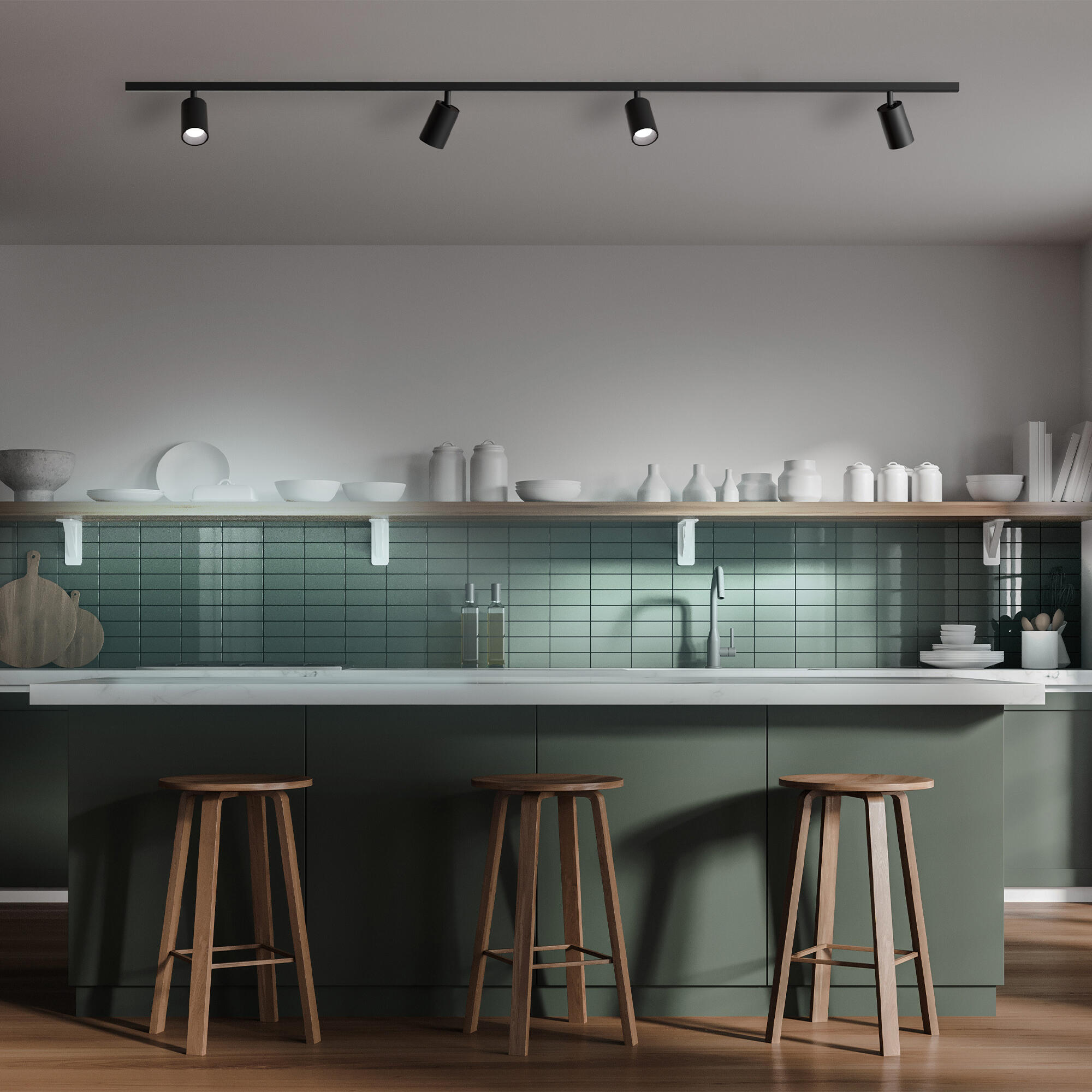 Kit rails, LED intégrée, aluminium noir, 500lm, 2 x 90cm, Warna, INSPIRE - 6