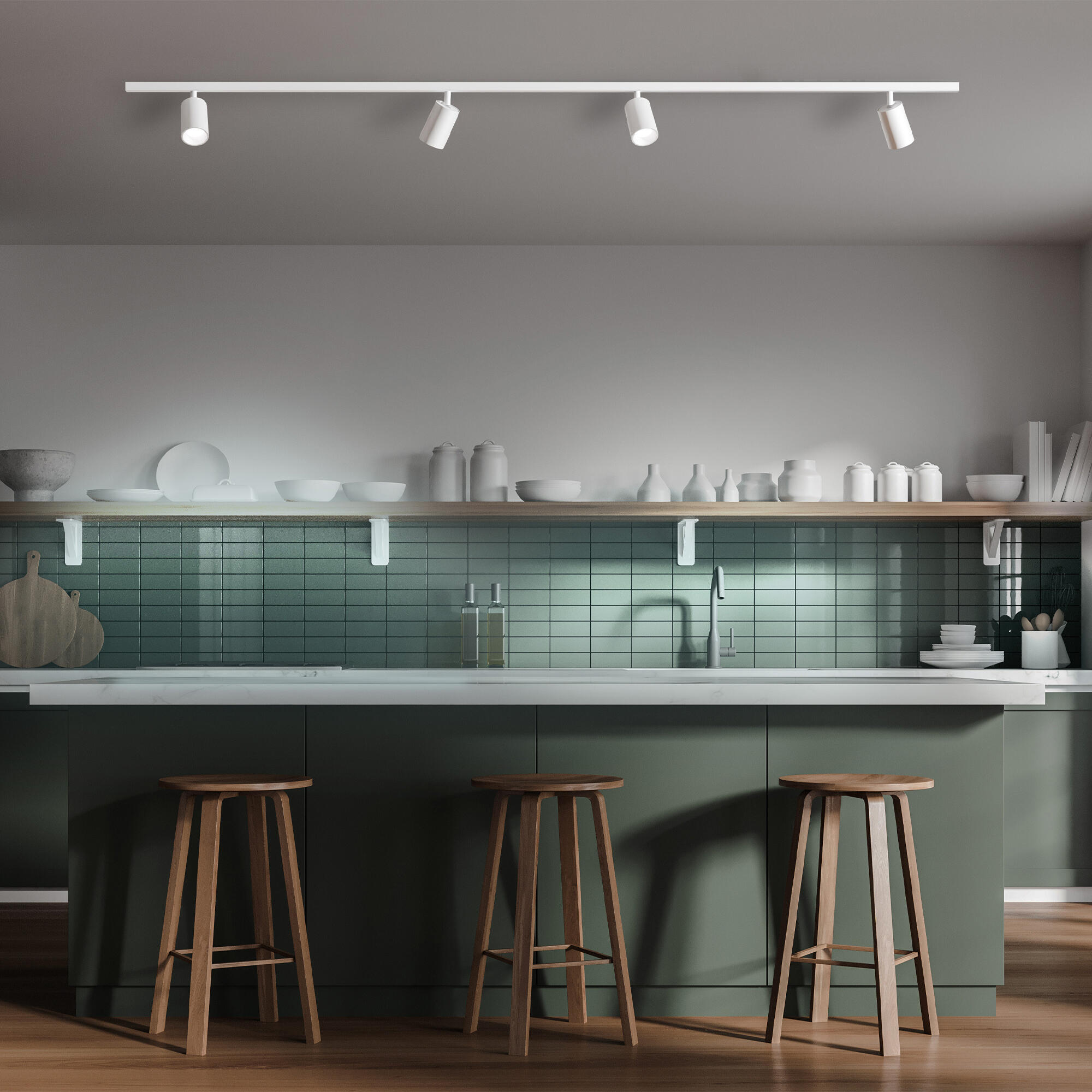 Kit rails, LED intégrée, aluminium blanc, 500lm, 2 x 90cm, Warna, INSPIRE - 6